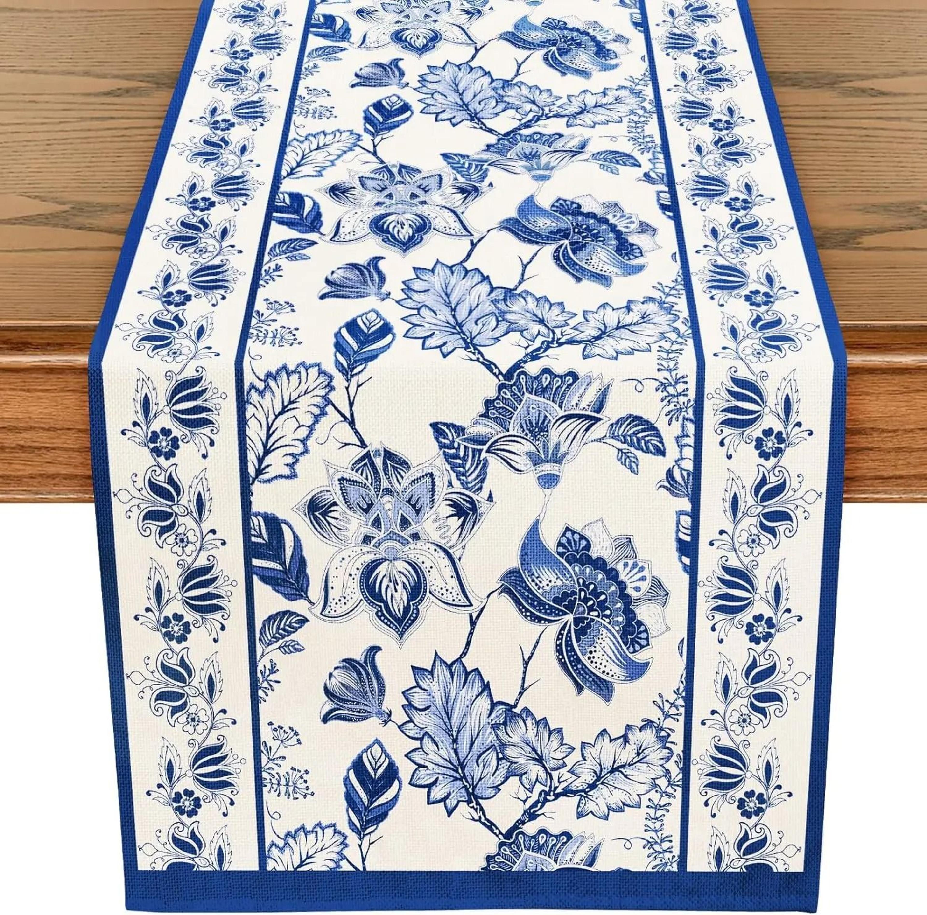 summer blue floral table runner – high-definition botanical architectural sculpture