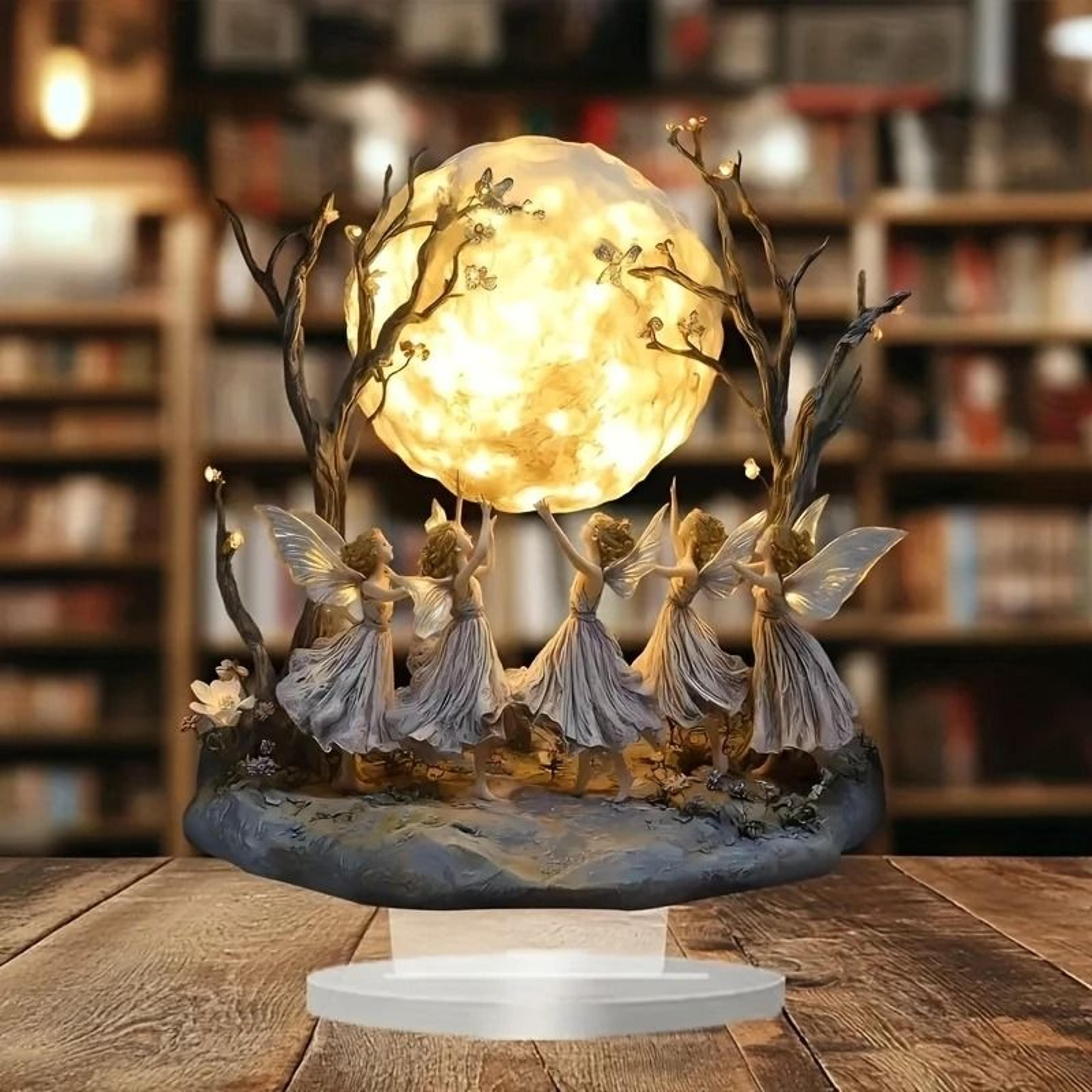 celestial narrative sculpture – high-definition moon tree elf architectural ornament