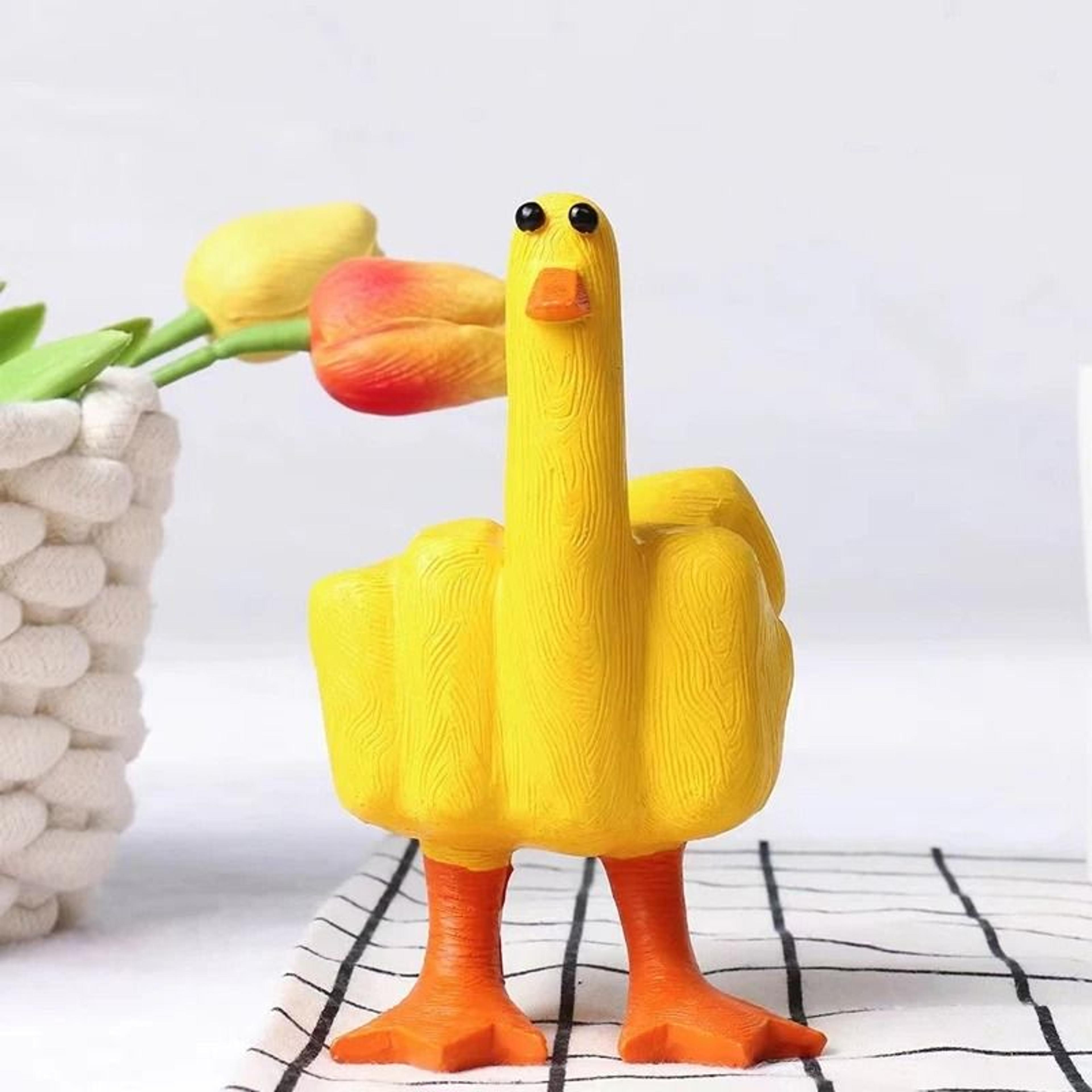 rebellious "middle finger" duck statue – creative resin desktop ornament – humorous home office & garden art decor