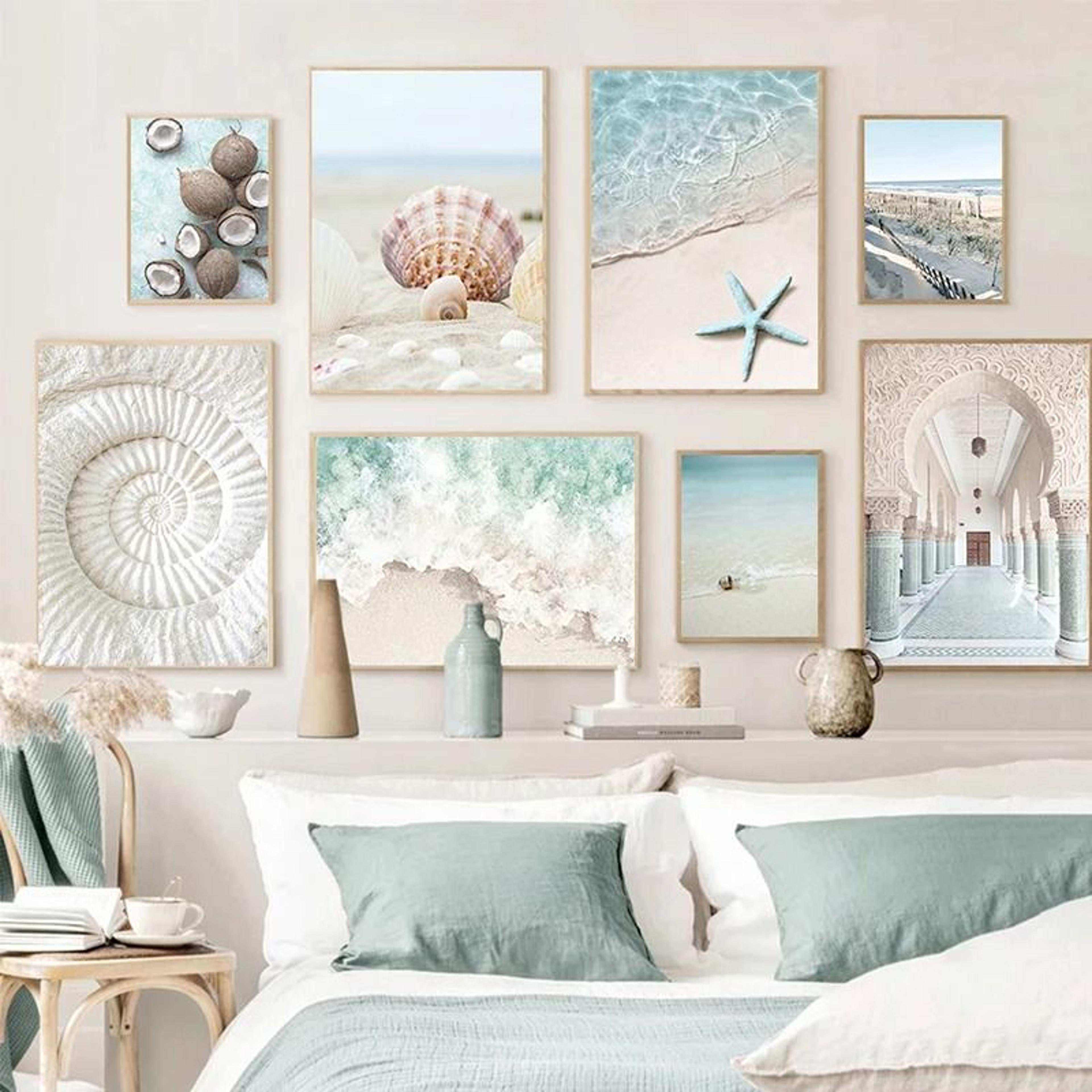 tropical ocean beach shell canvas art – fresh summer aesthetic wall decor – coastal posters for living room