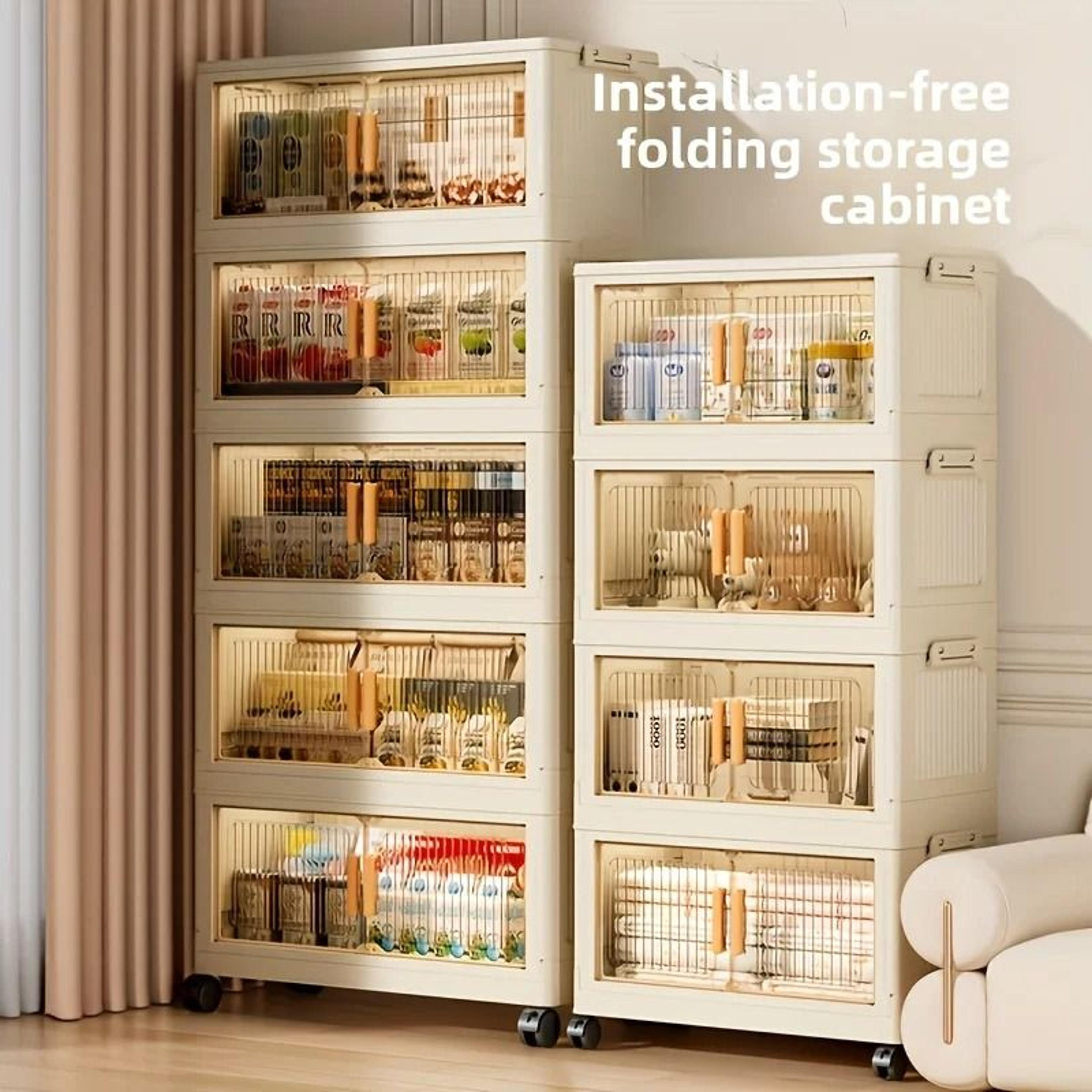 foldable mobile storage cabinet – 3/4/5-tier stackable organizer with wheels – portable closet & pantry finishing bin