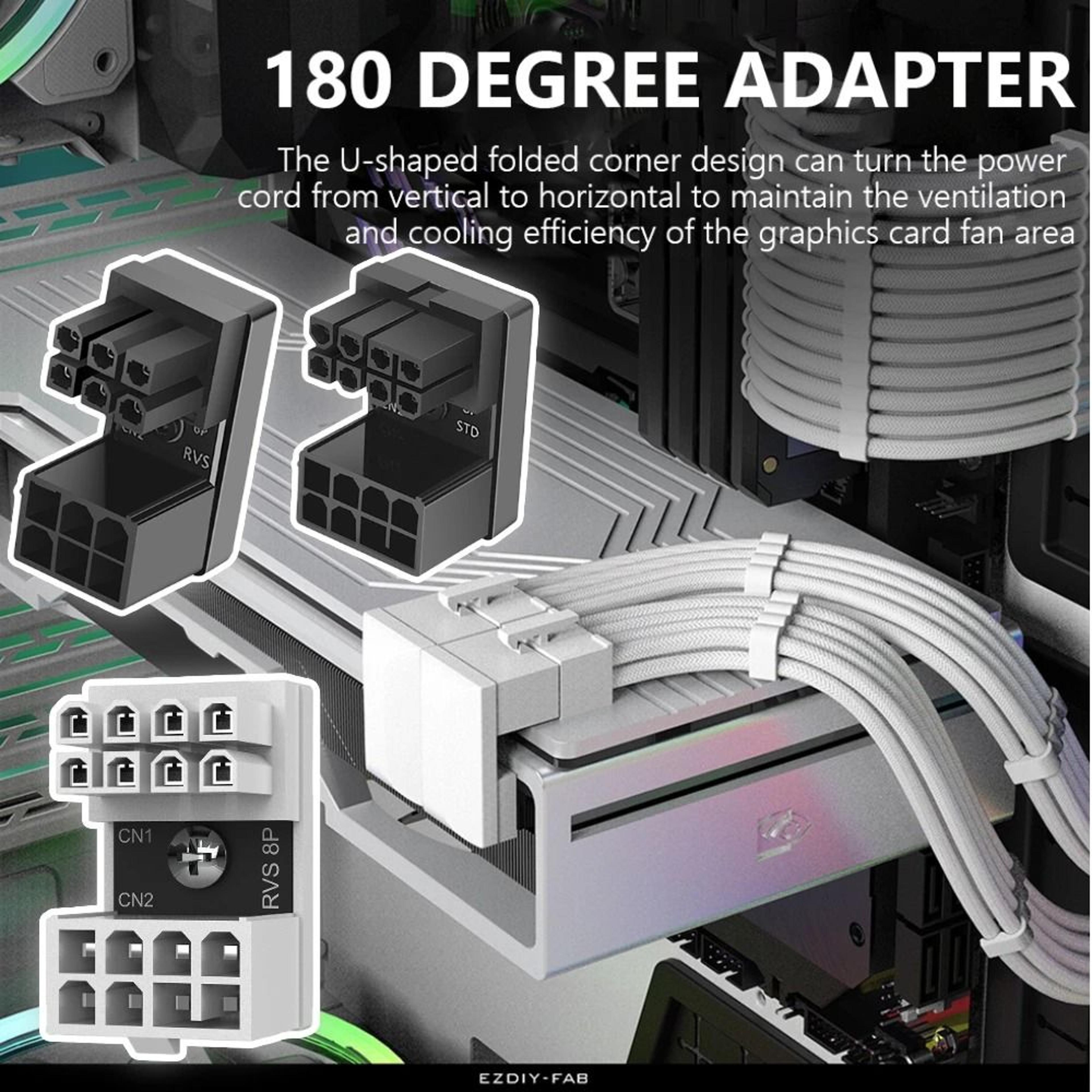 atx gpu 180-degree power adapter – angled steering connector for desktop video cards – cable management hub