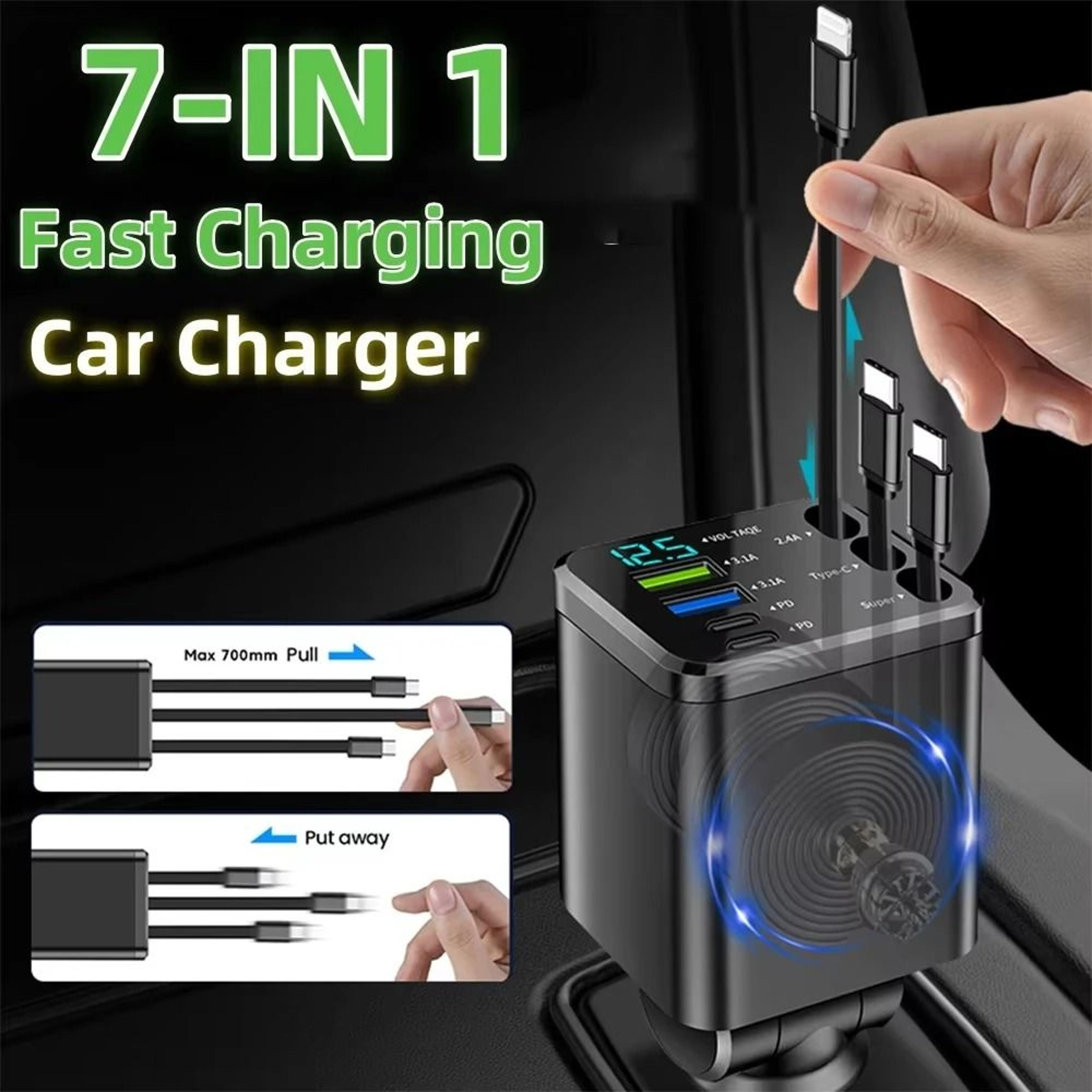 7-in-1 retractable car charger – 120w high-speed usb type-c adapter – high-yield mobile energy hub