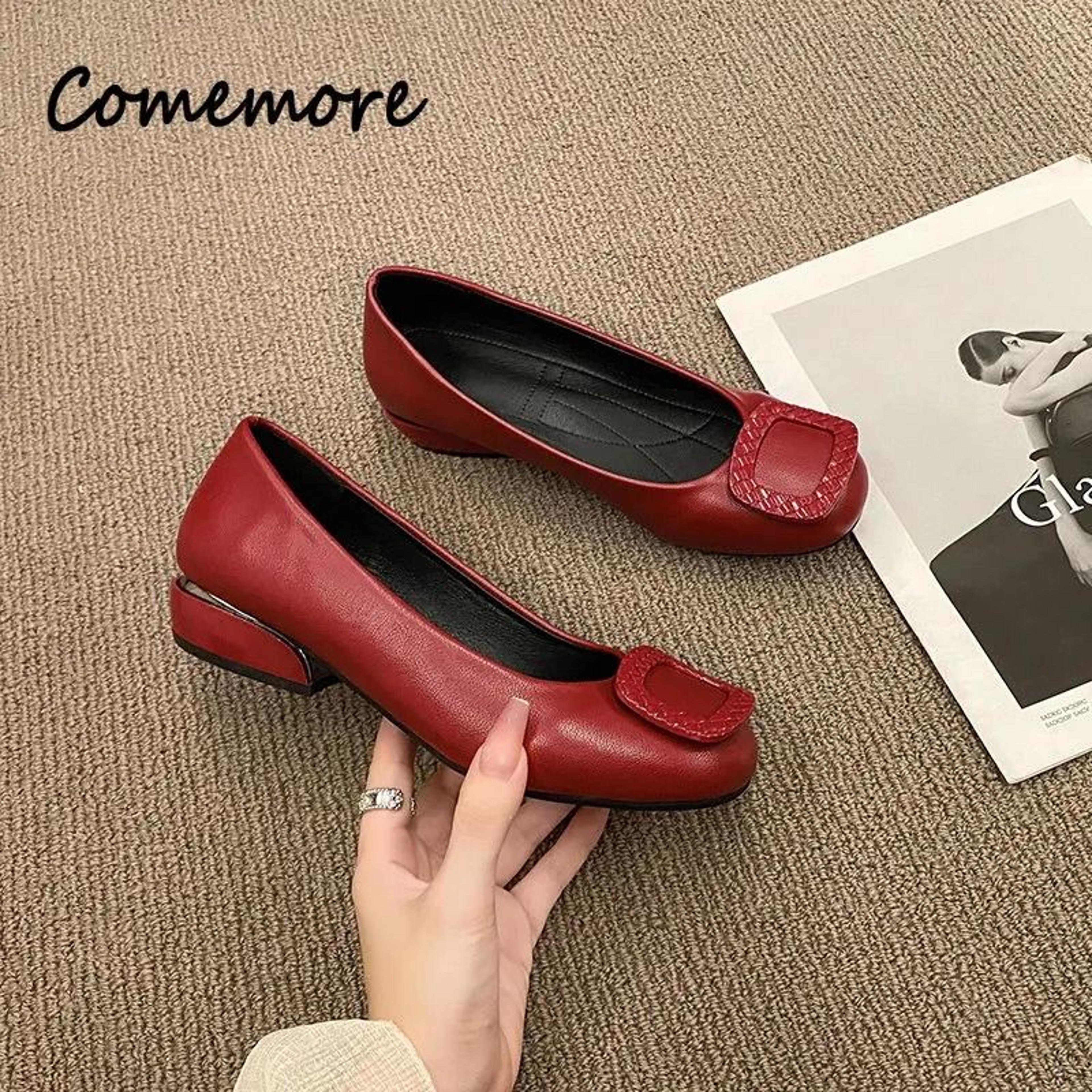 comemore fashion red pumps – square heel pu leather series – high-yield comfort interaction hub