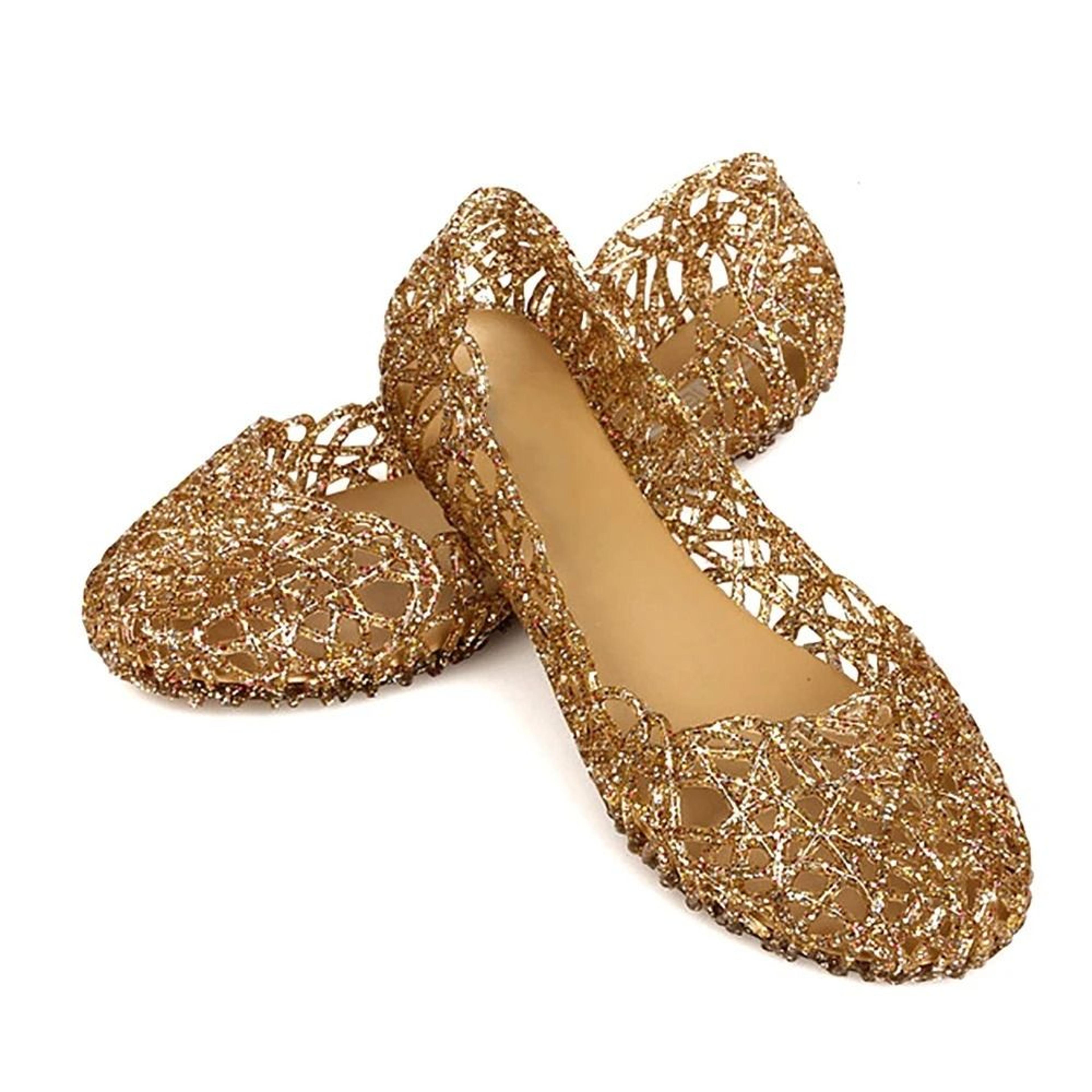 elegant breathable hollow-out bling jelly flats