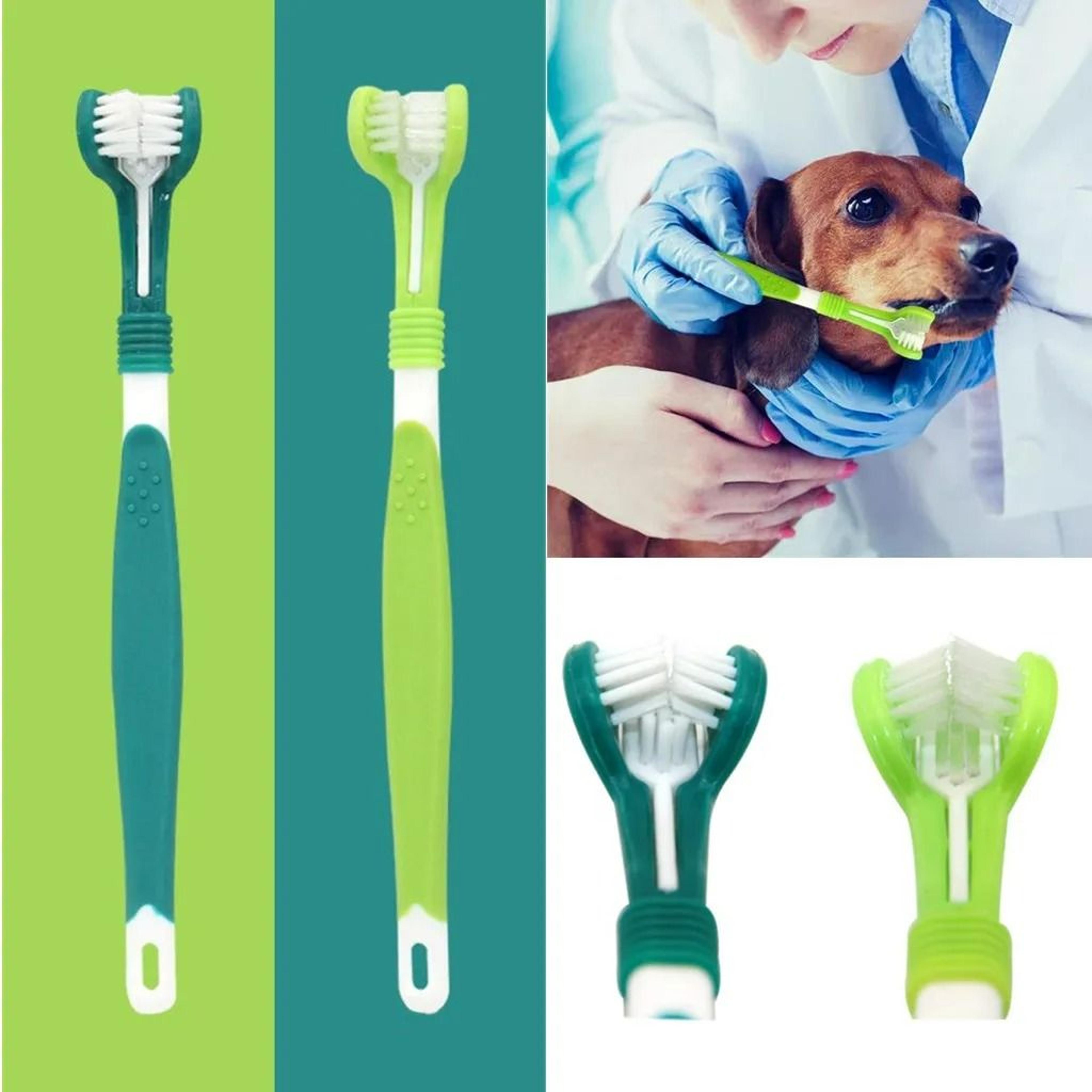 3-sided pet toothbrush – triple-head dental plaque & tartar scrubber for dogs & cats