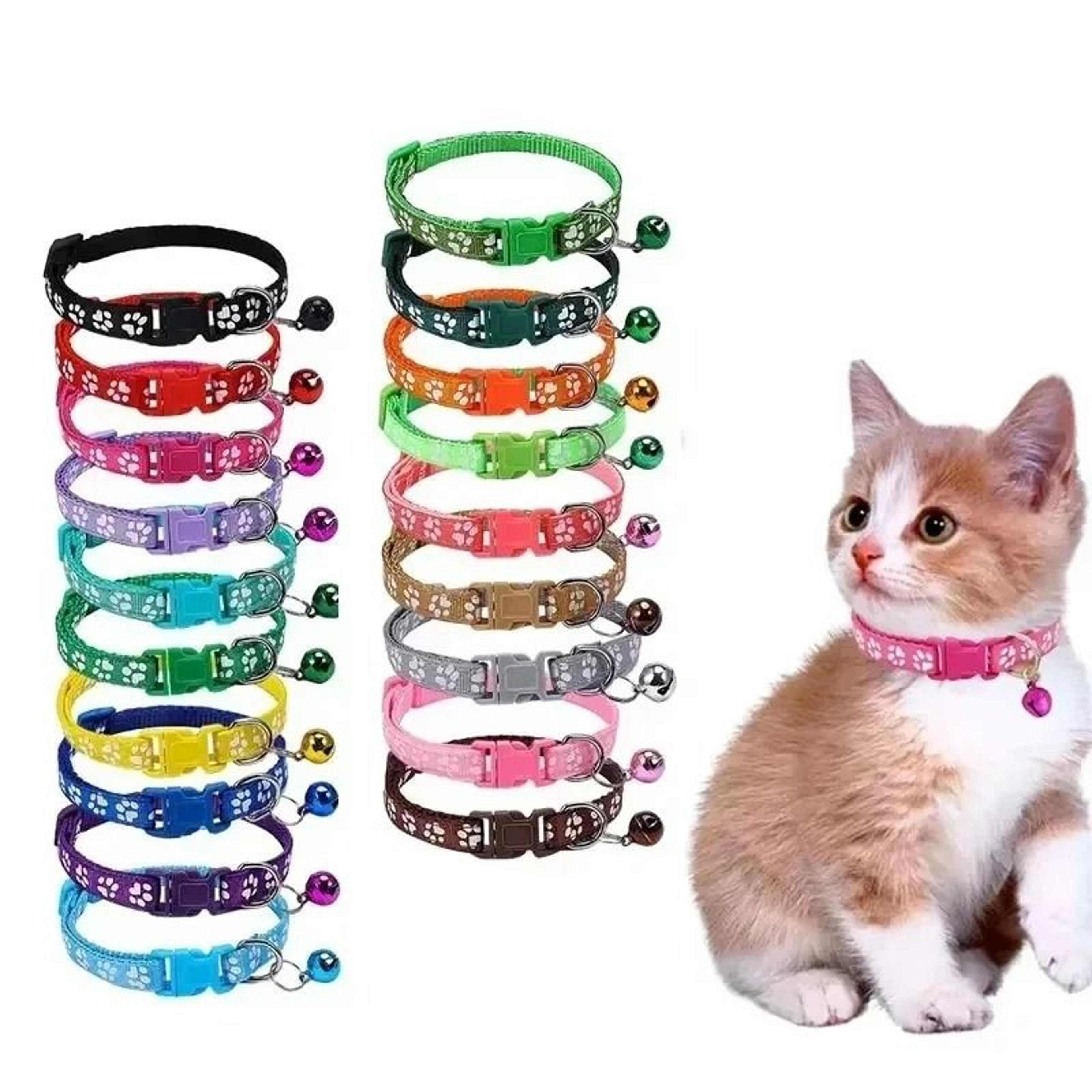 adjustable paw-print pet collars with safety bells (18-piece bulk set)