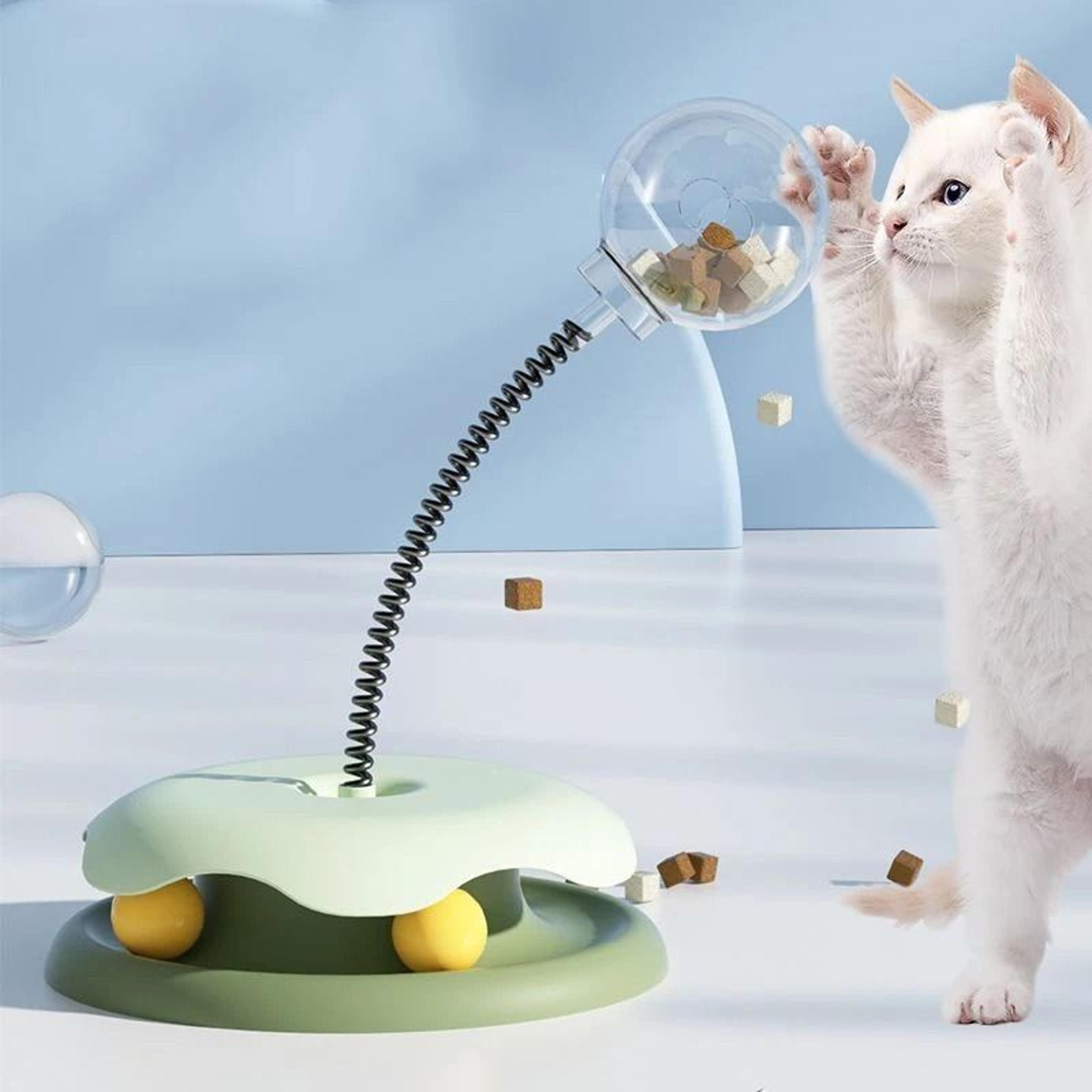 interactive slow feeder spring toy with track ball roller