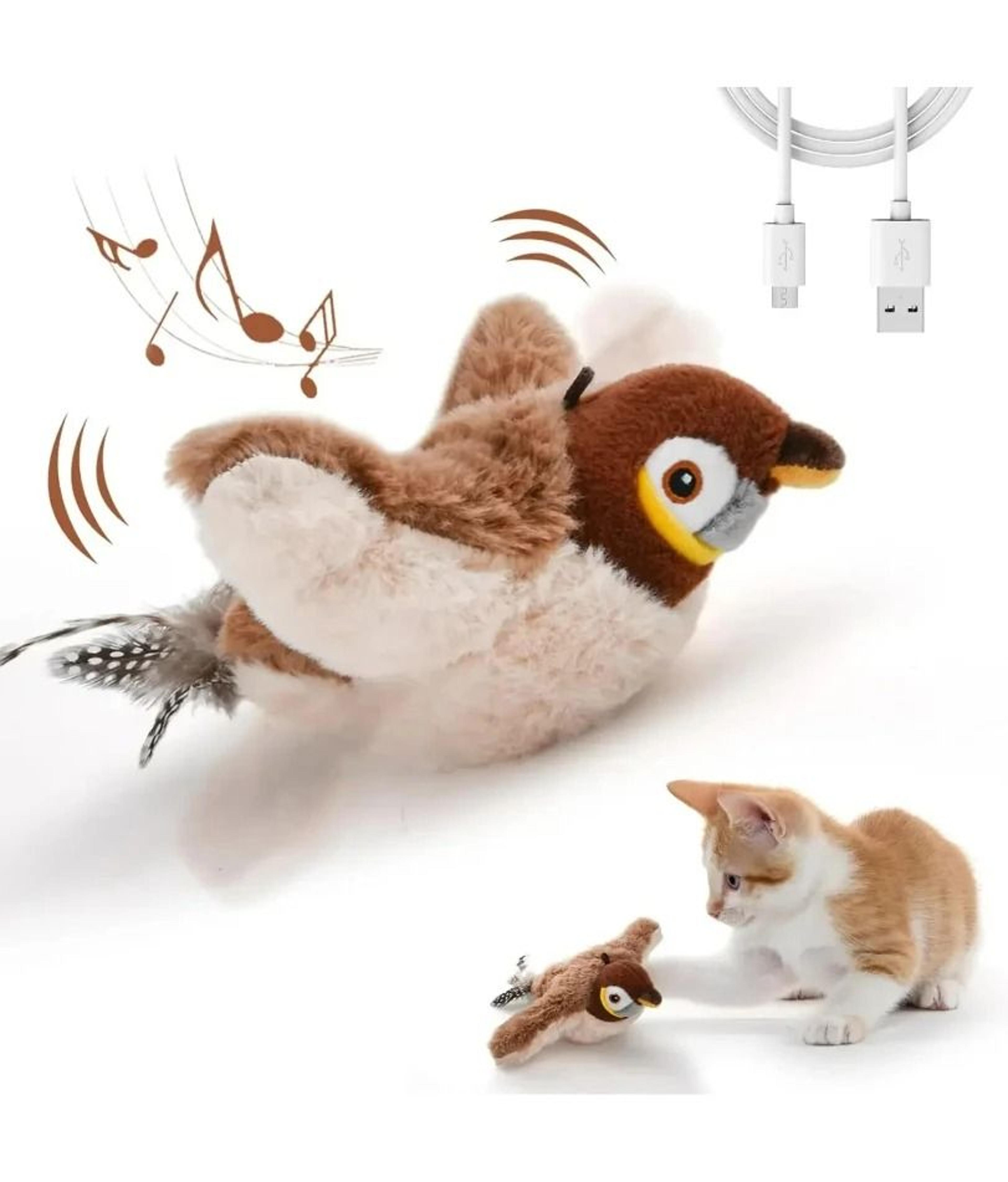 smart interactive flapping & chirping bird cat toy