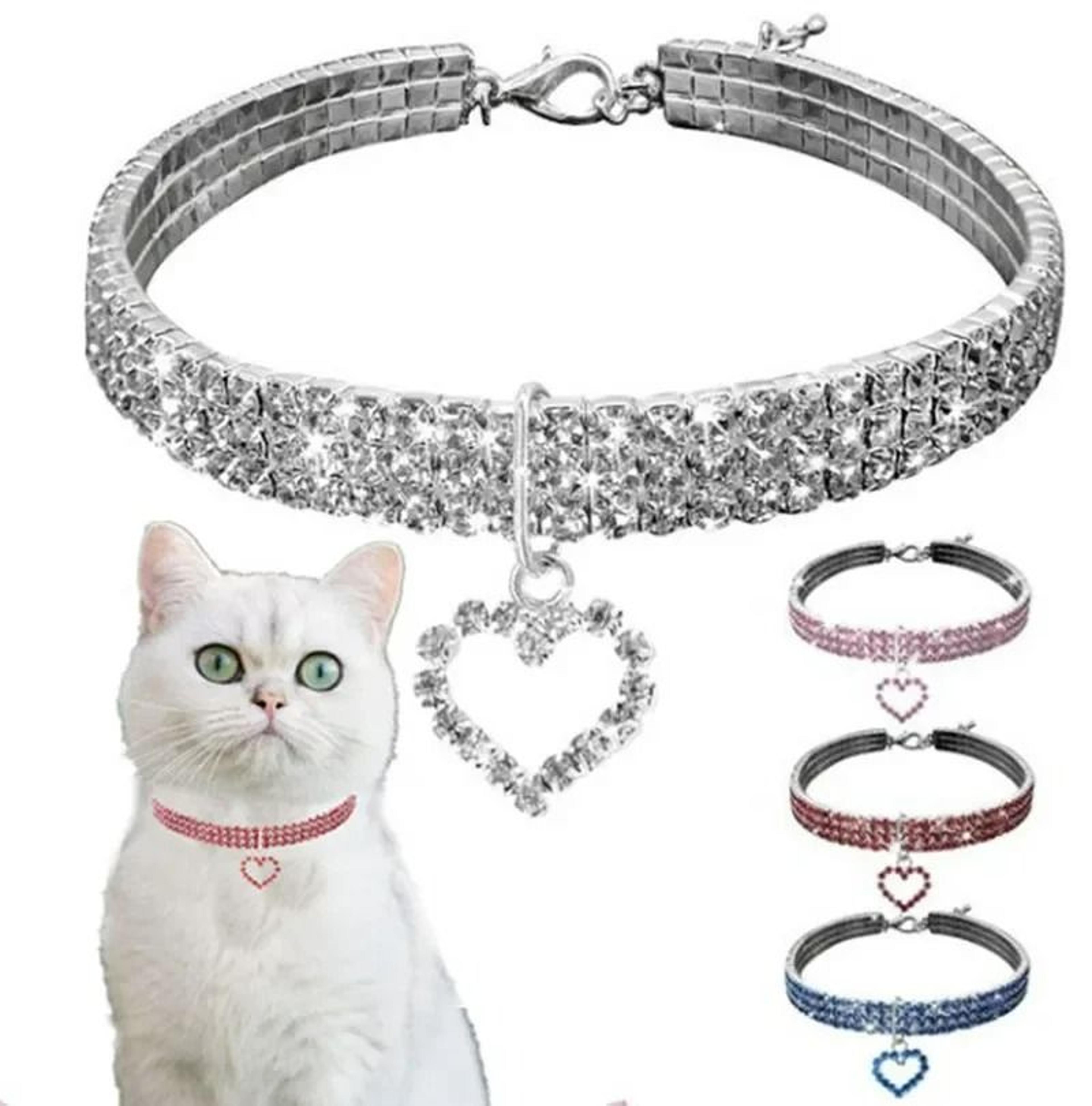 triple-row rhinestone glamour pet collar with heart charm