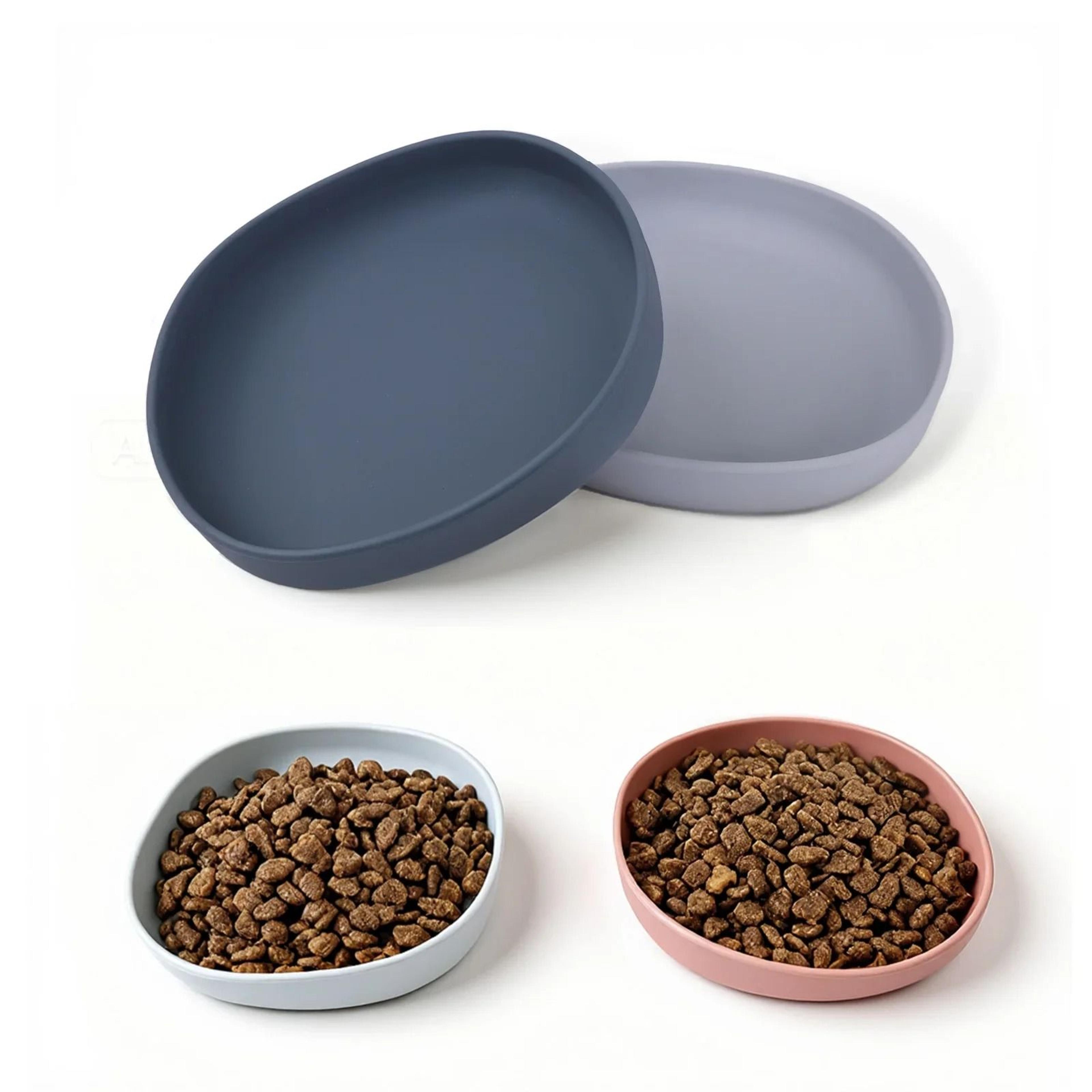 2-pack whisker-friendly silicone cat plates wide shallow non-spill feeding dish
