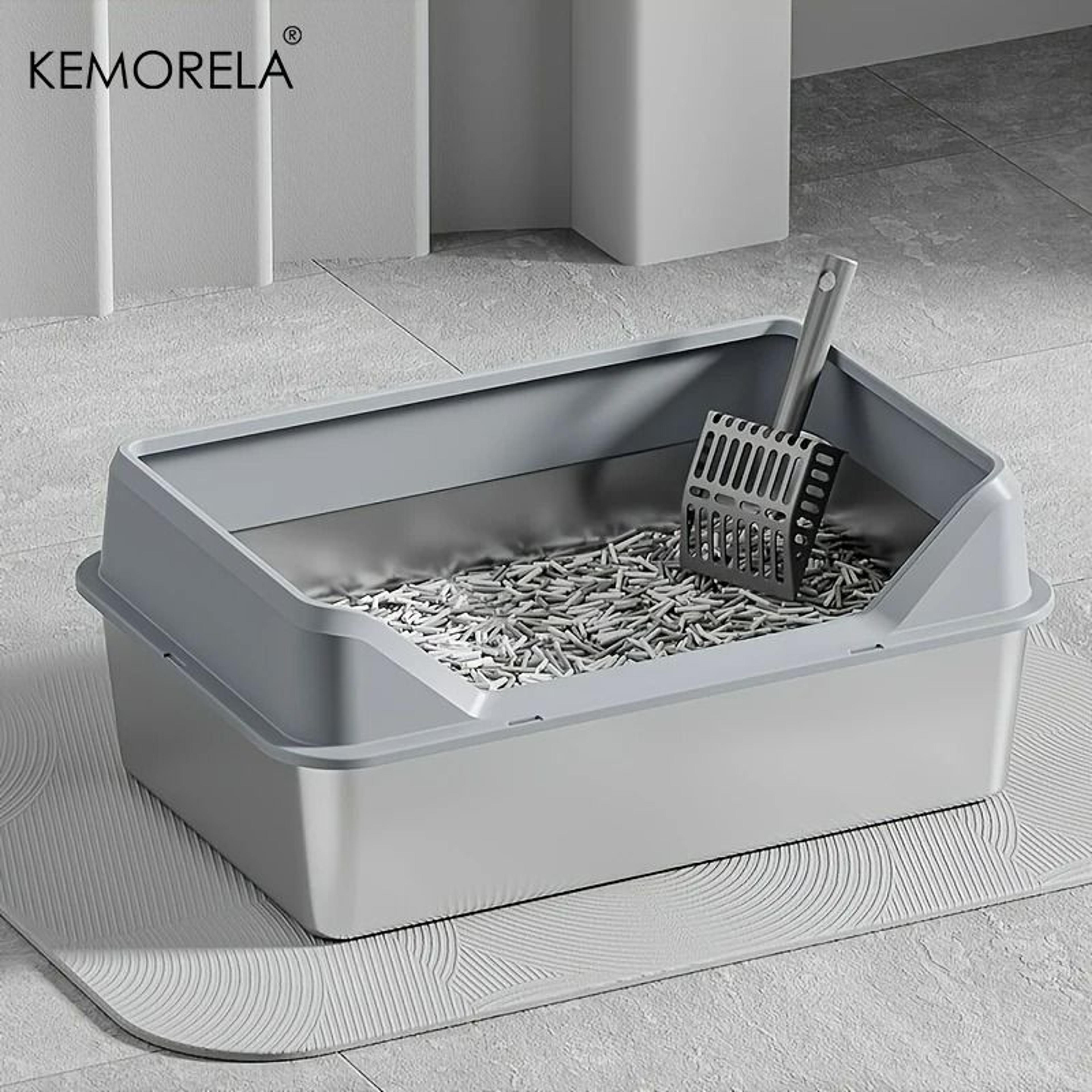 xl stainless steel high-sided litter box with anti-scatter lid