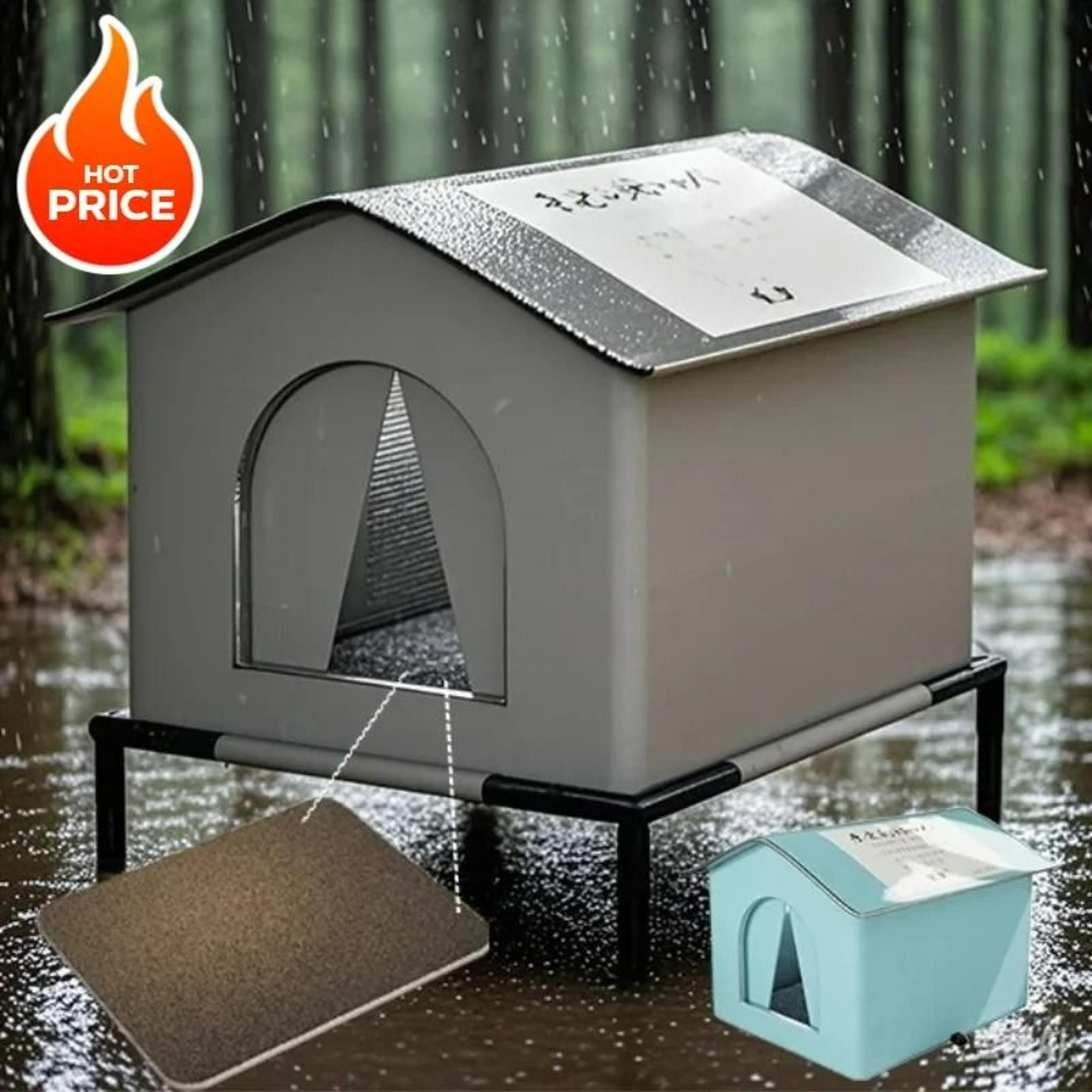 all-season waterproof outdoor cat shelter – insulated thermal stray pet house with heavy-duty supporting kickstand