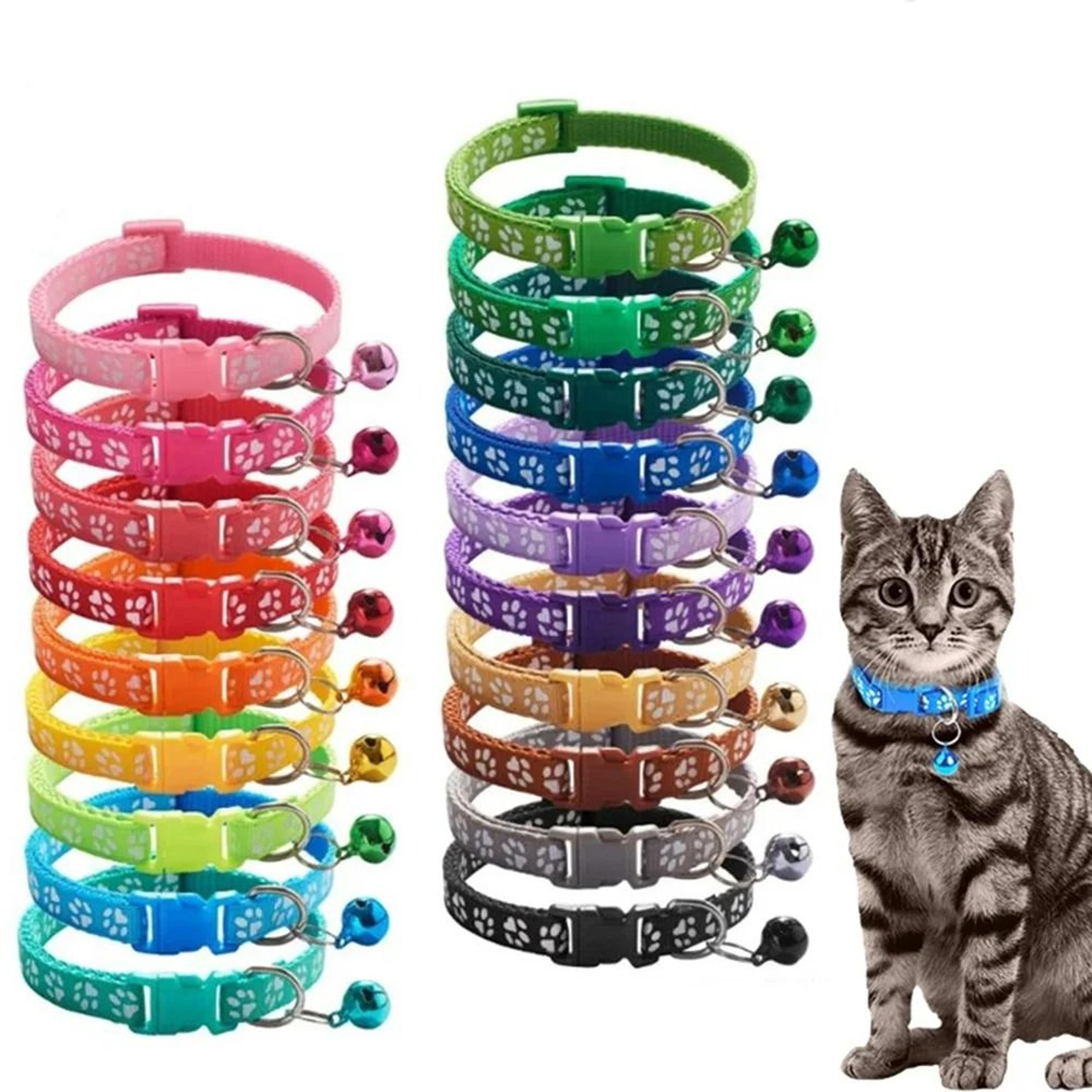 adjustable cute paw print cat collar with bell