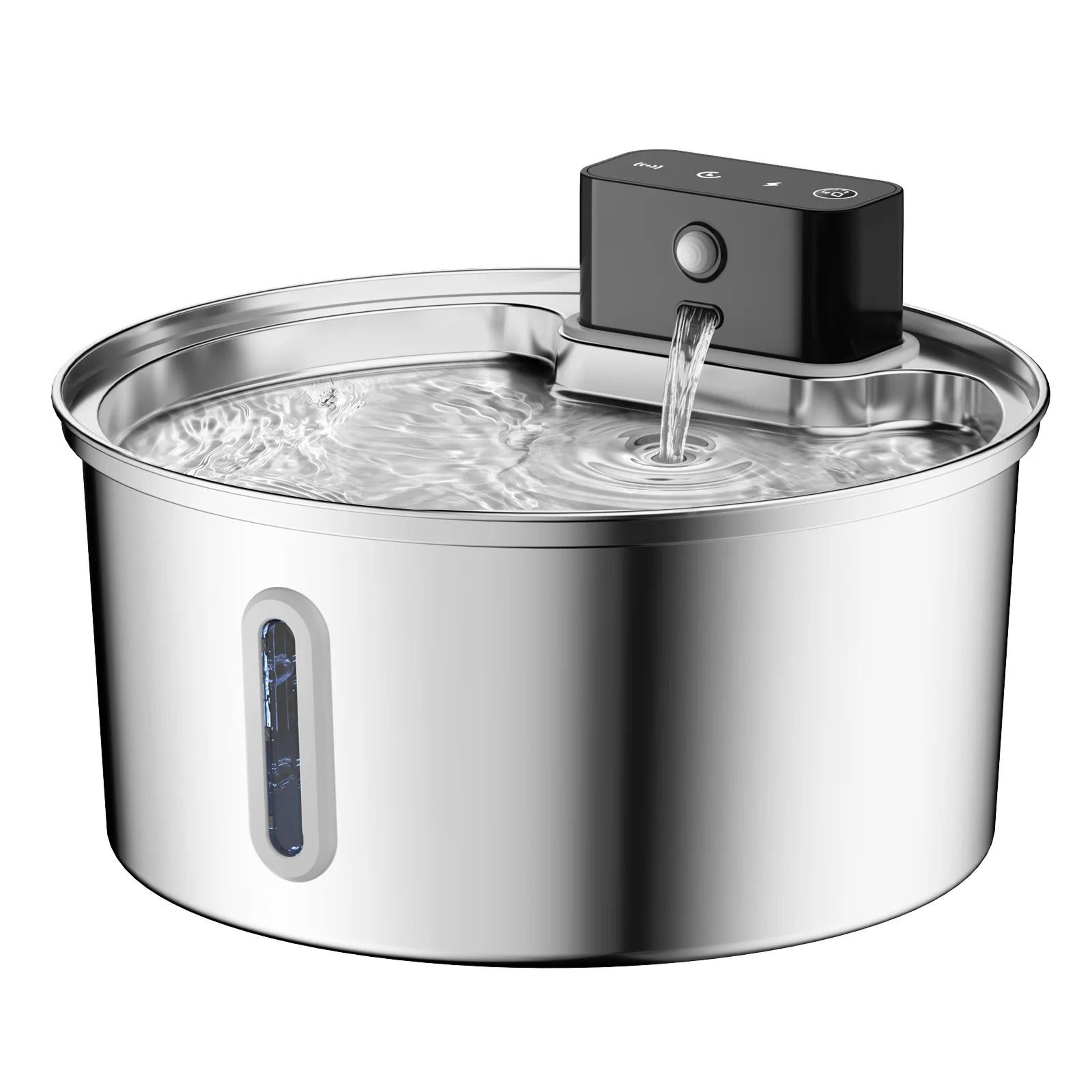 wireless battery-powered stainless steel pet water fountain – 3.2l