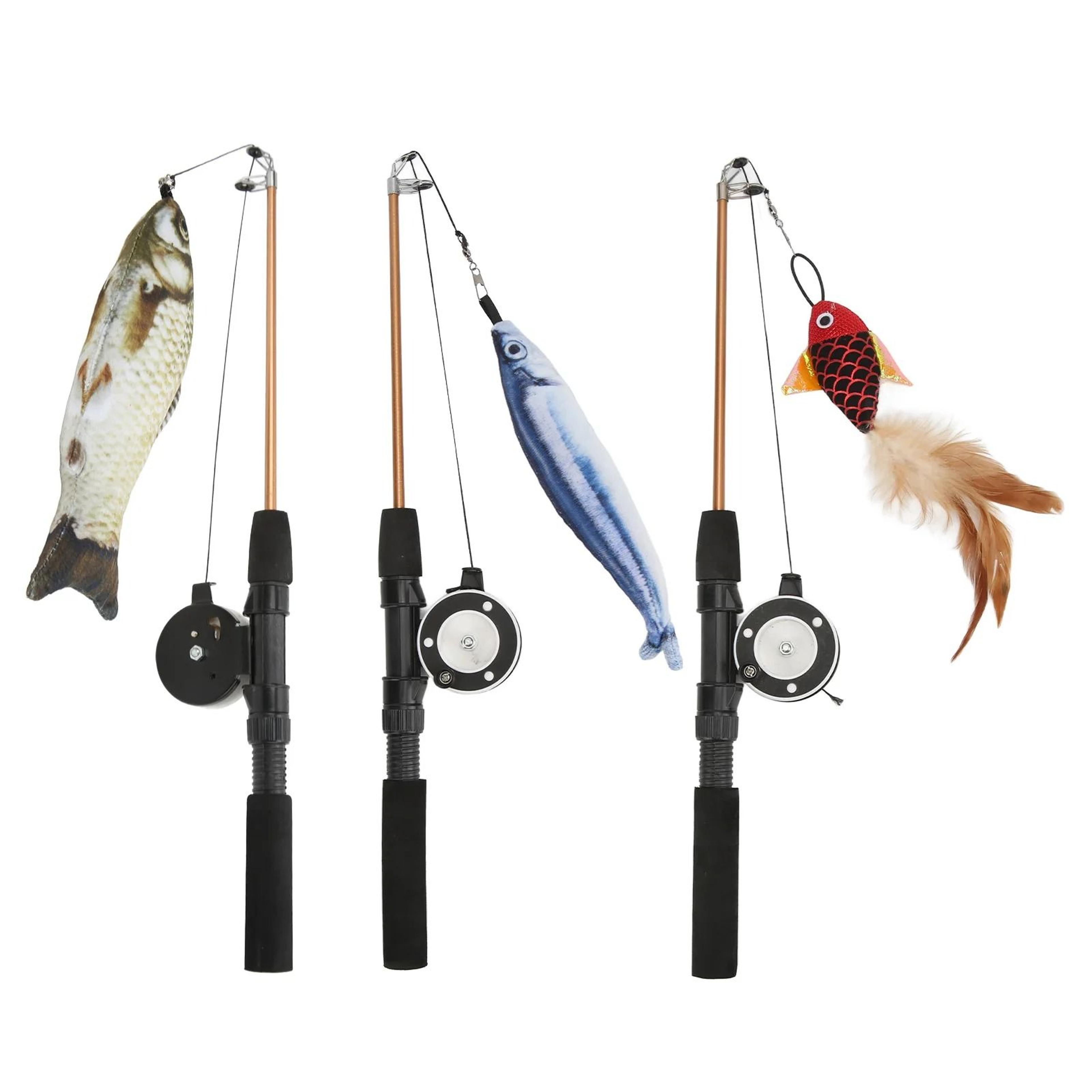retractable cat fishing pole toy with reel – interactive pulley wand lure