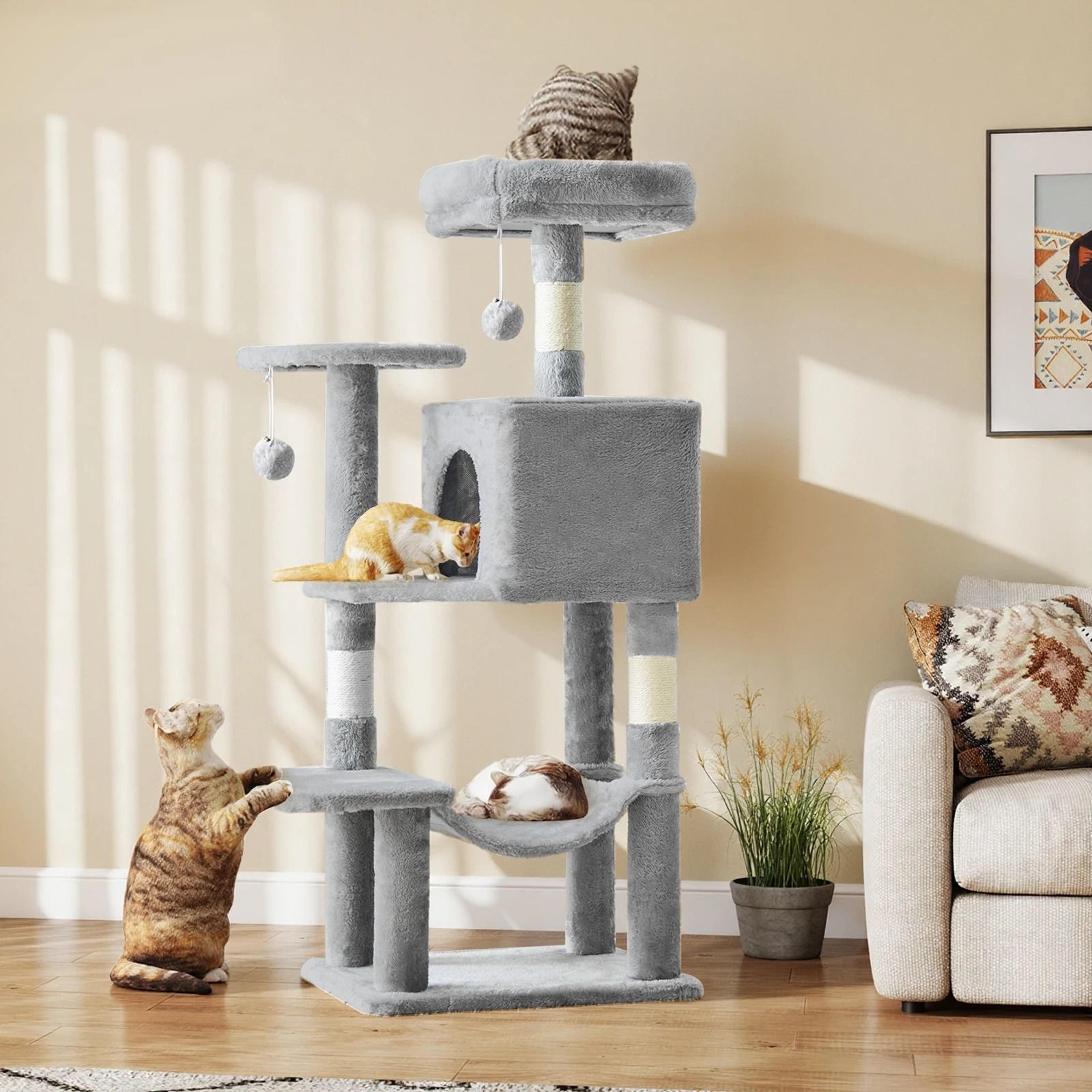 multi-level cat tree tower with natural sisal scratching posts