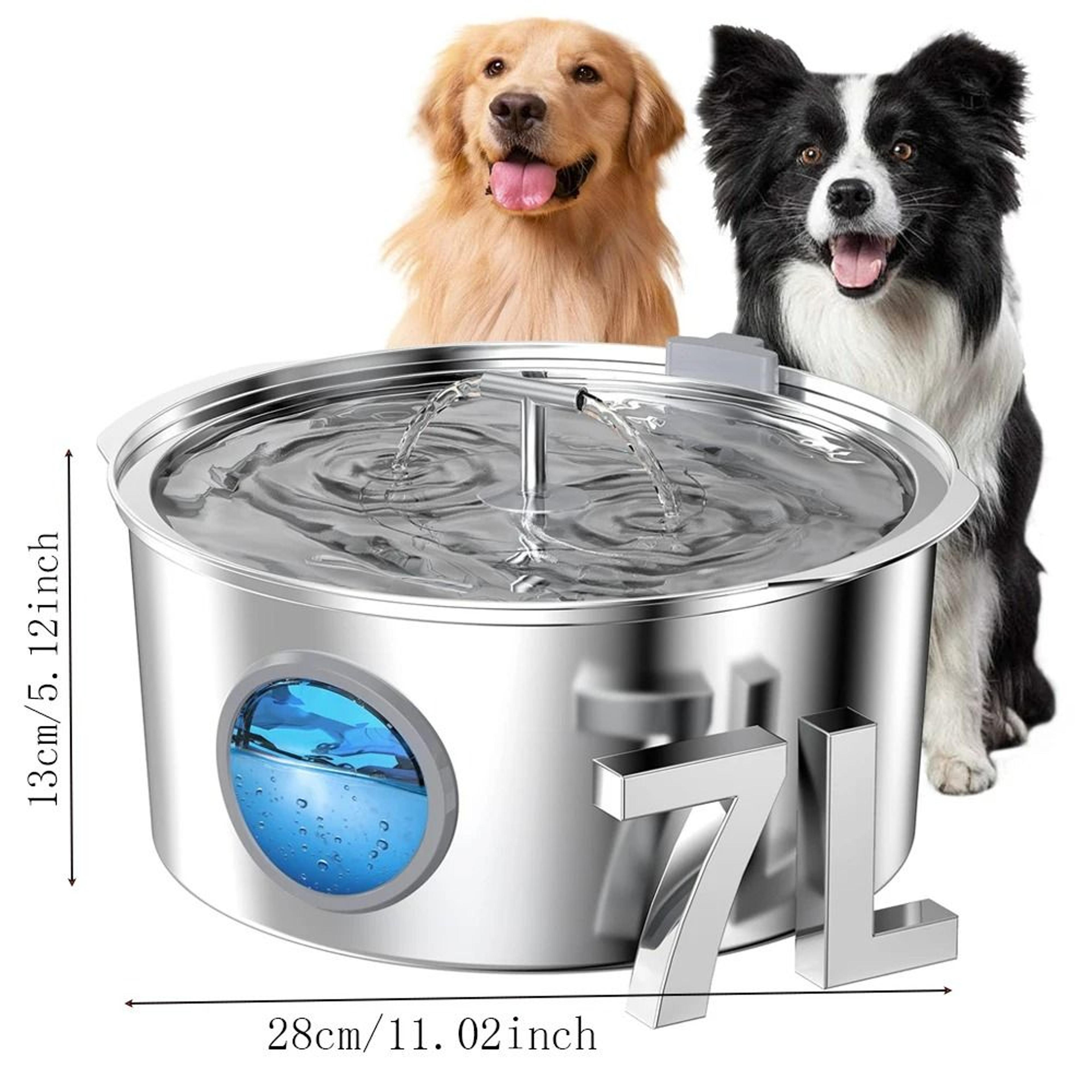stainless steel multi-pet water fountain with clear level window