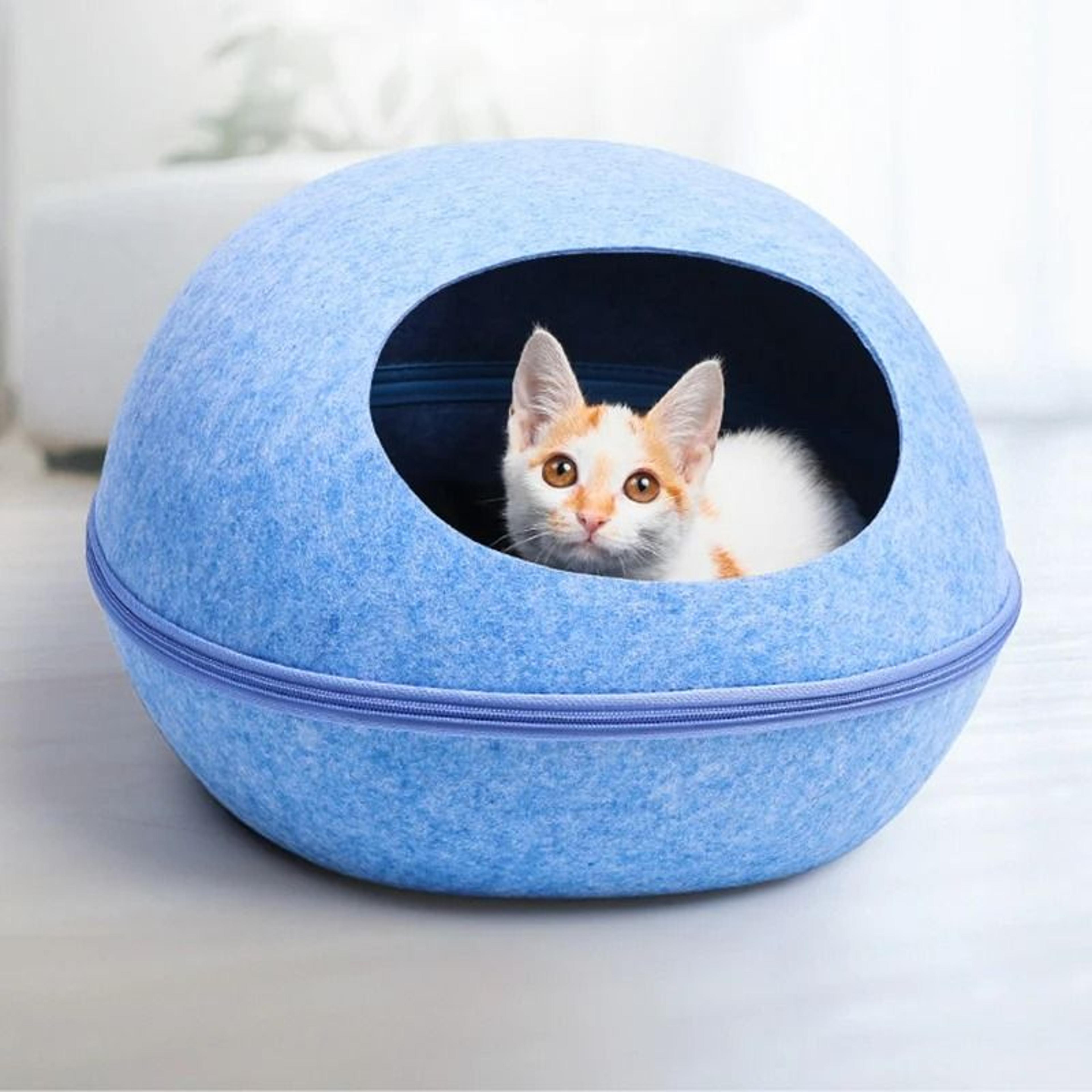 cozy covered indoor cat house with removable cushion