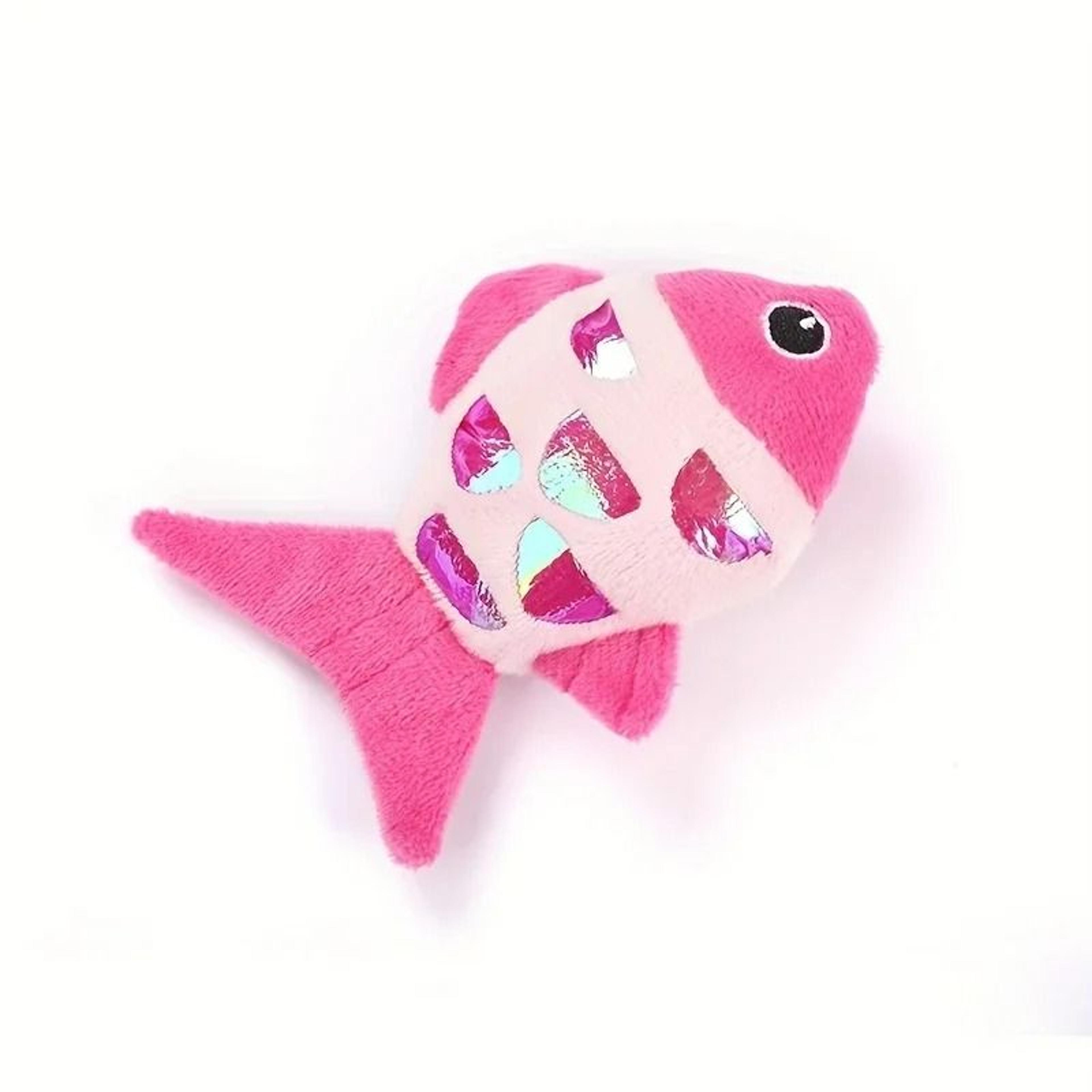 colorful catnip fish kicker toy with crinkle paper