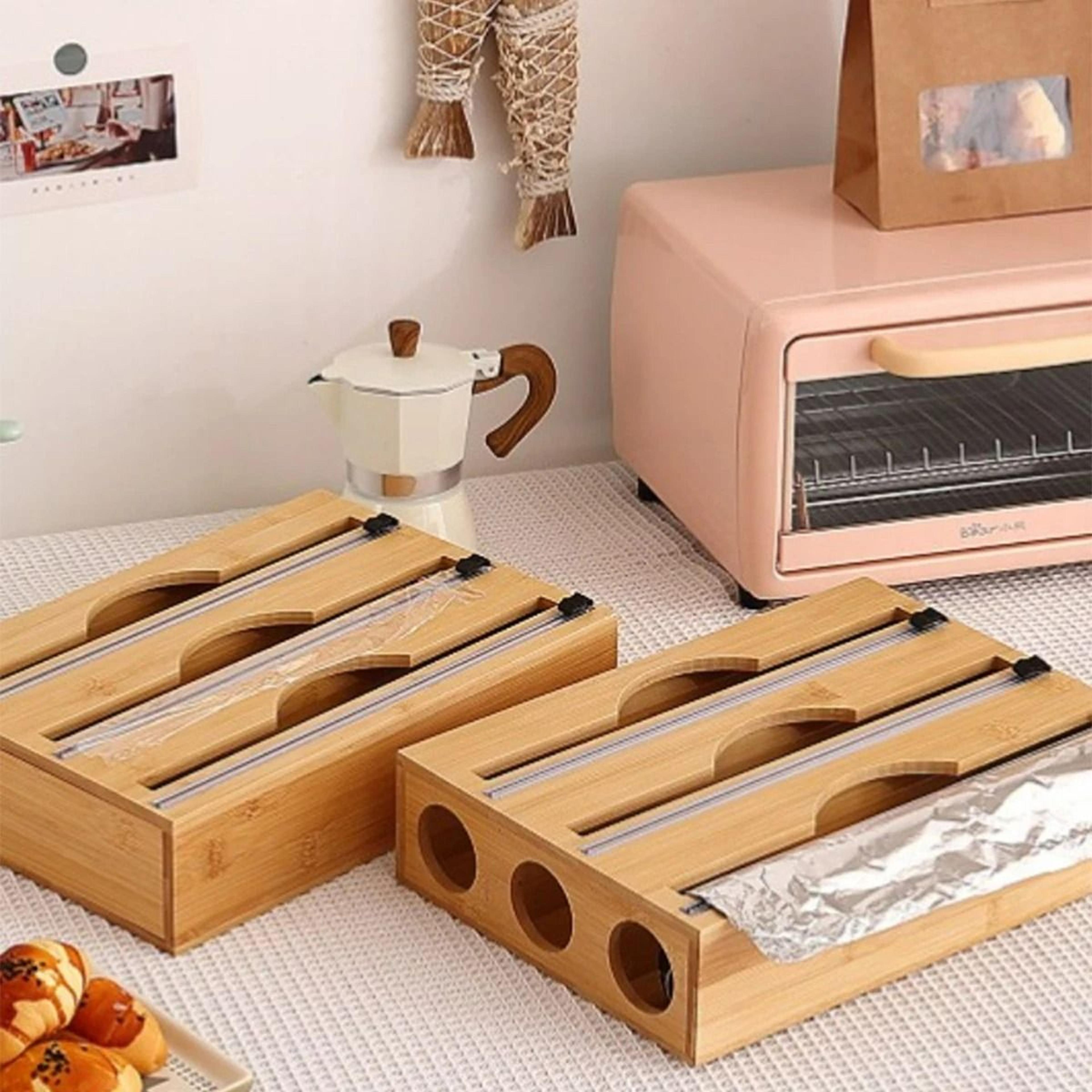 bamboo kitchen wrap dispenser and foil cutter box