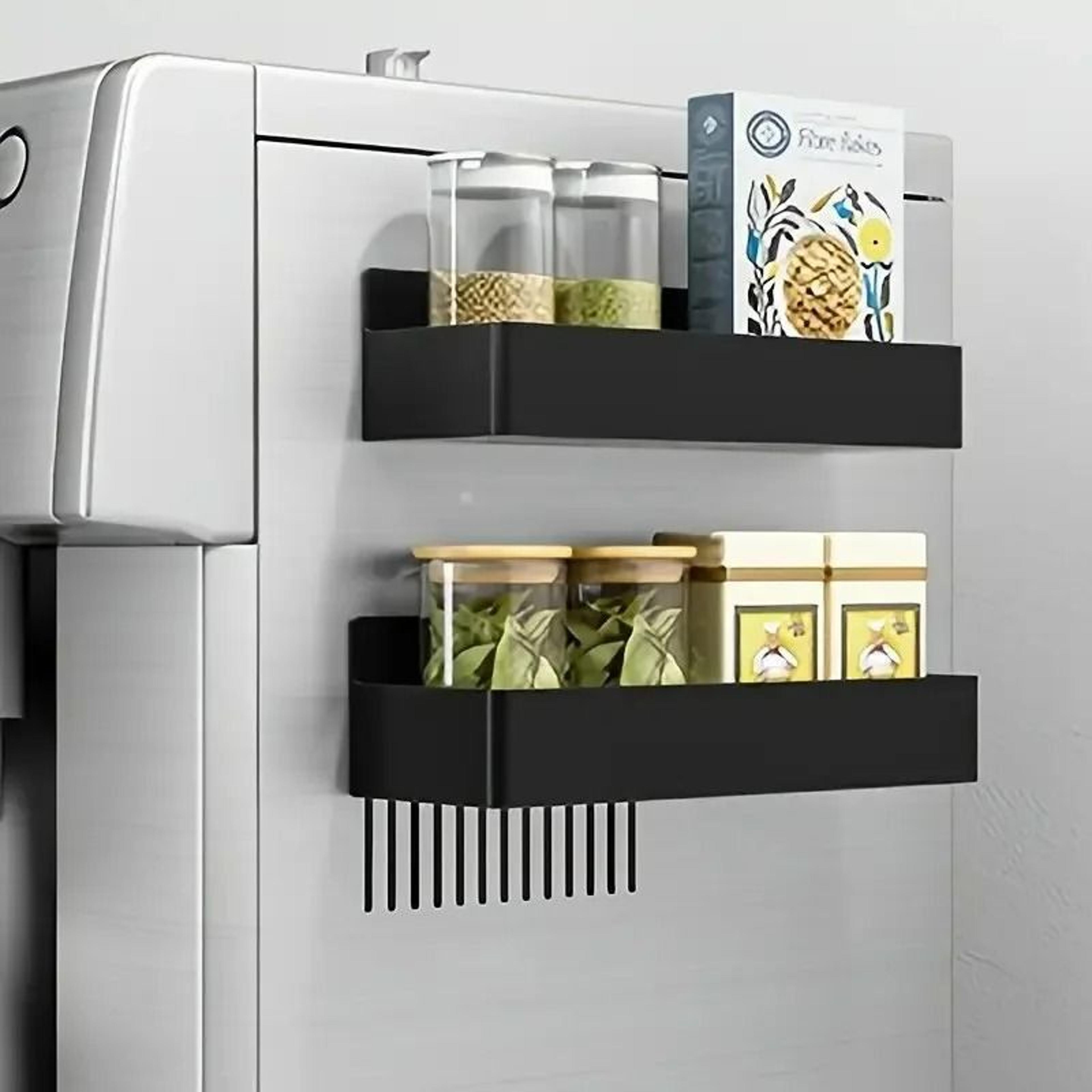 magnetic refrigerator storage rack and punch-free kitchen basket