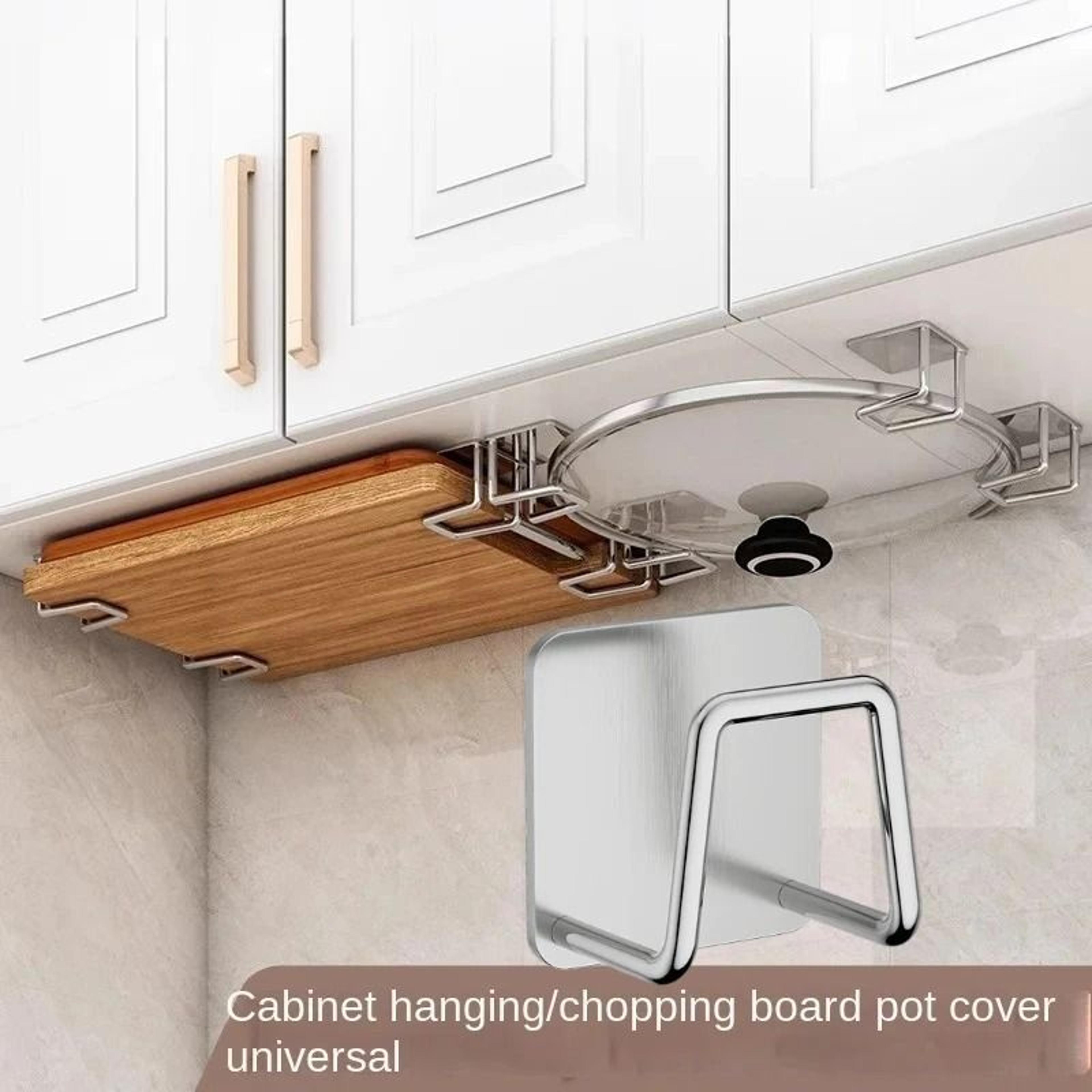 2-piece under-cabinet stainless steel cutting board holder and pot lid rack