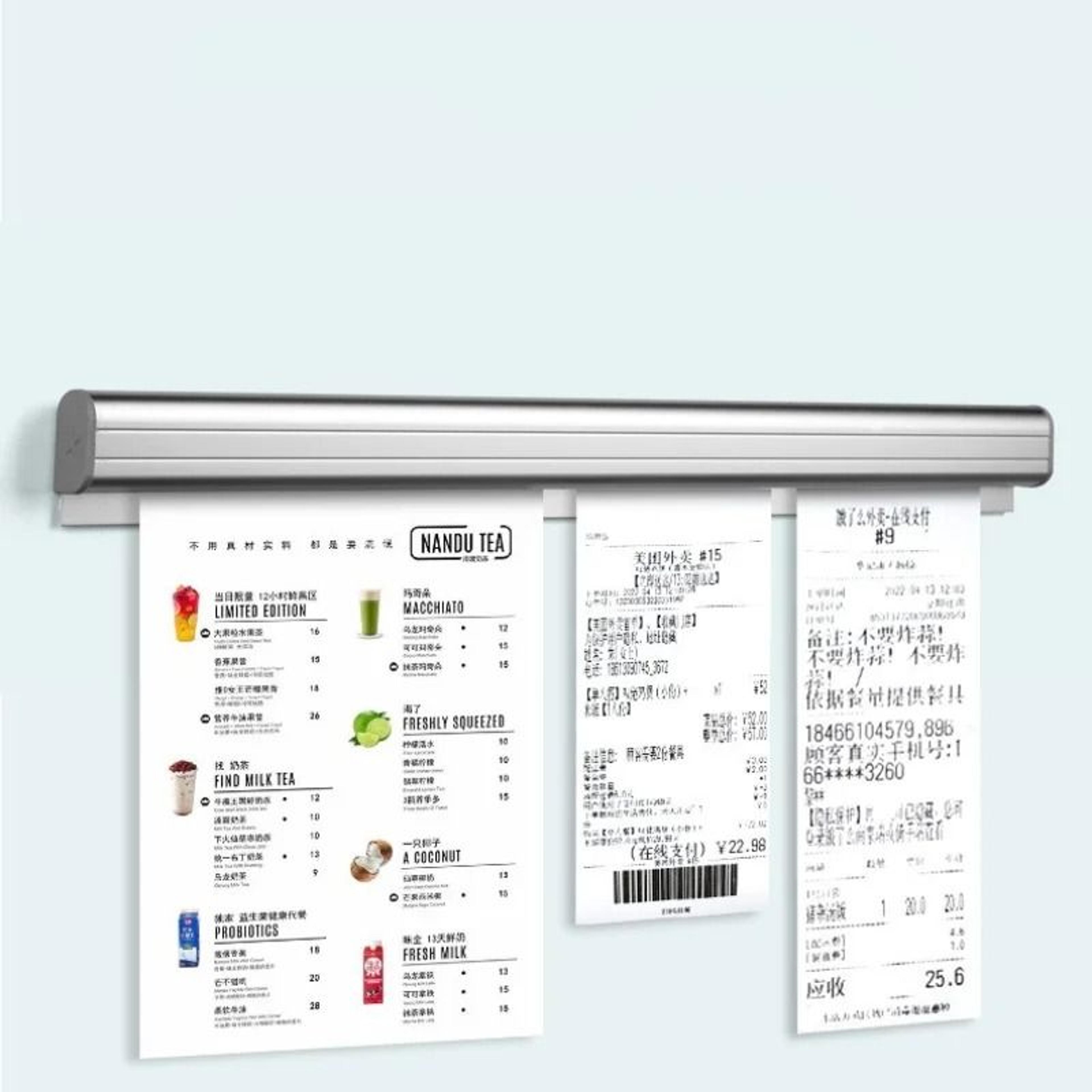 wall-mounted restaurant ticket holder and punch-free kitchen menu organizer
