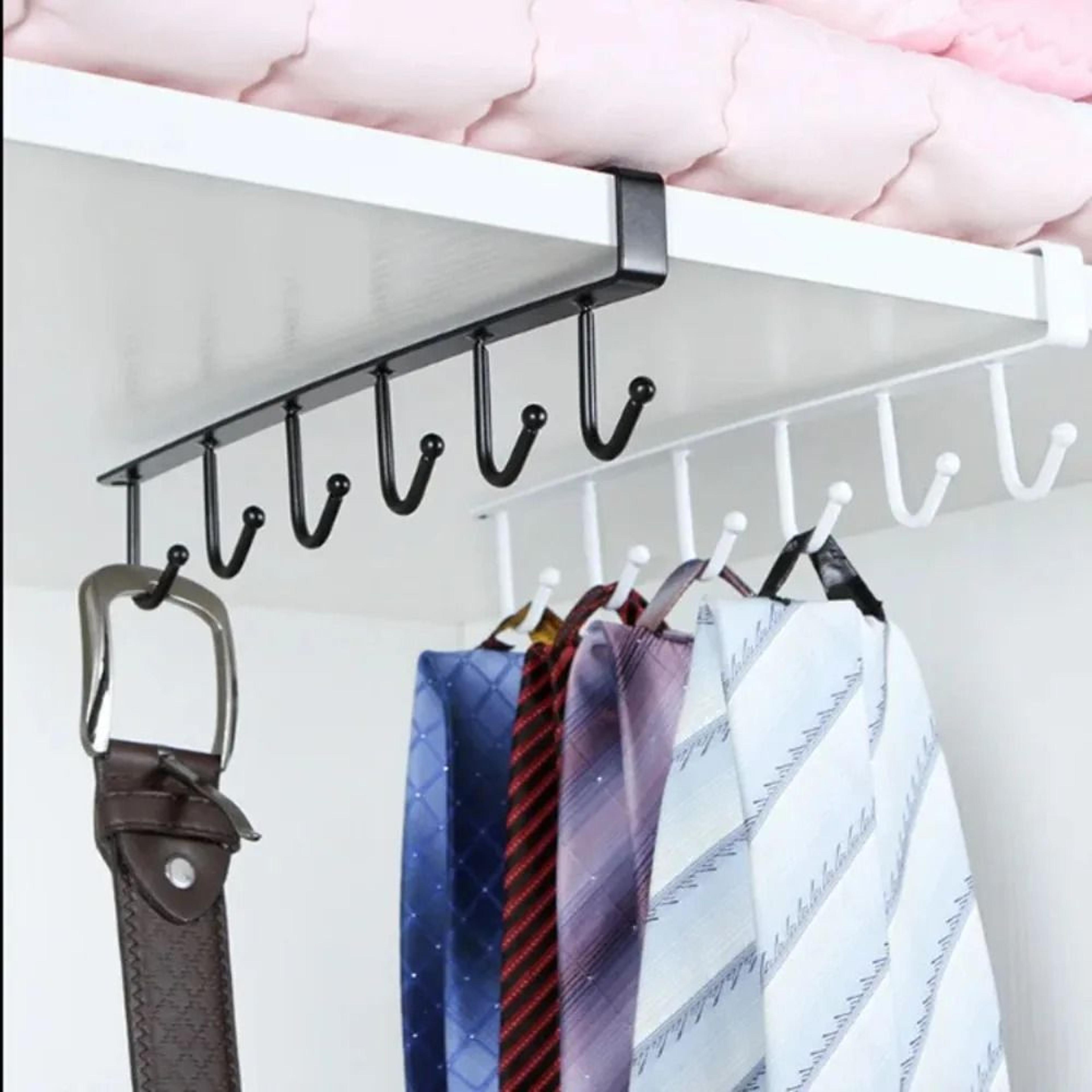 under-shelf 6-hook mug holder and multi-purpose kitchen storage hanger