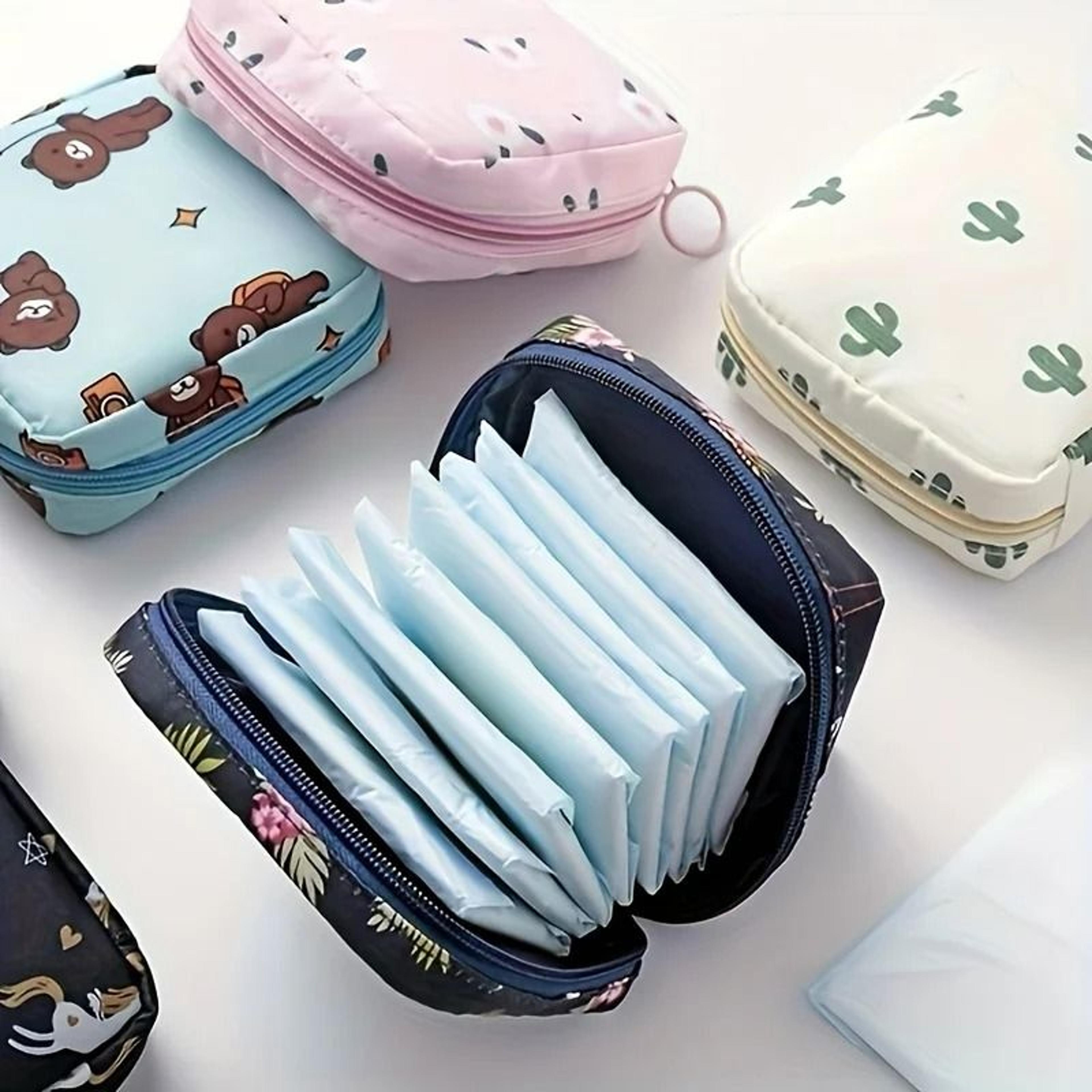 womens sanitary napkin and tampon storage bag - waterproof period pouch with cute cartoon patterns