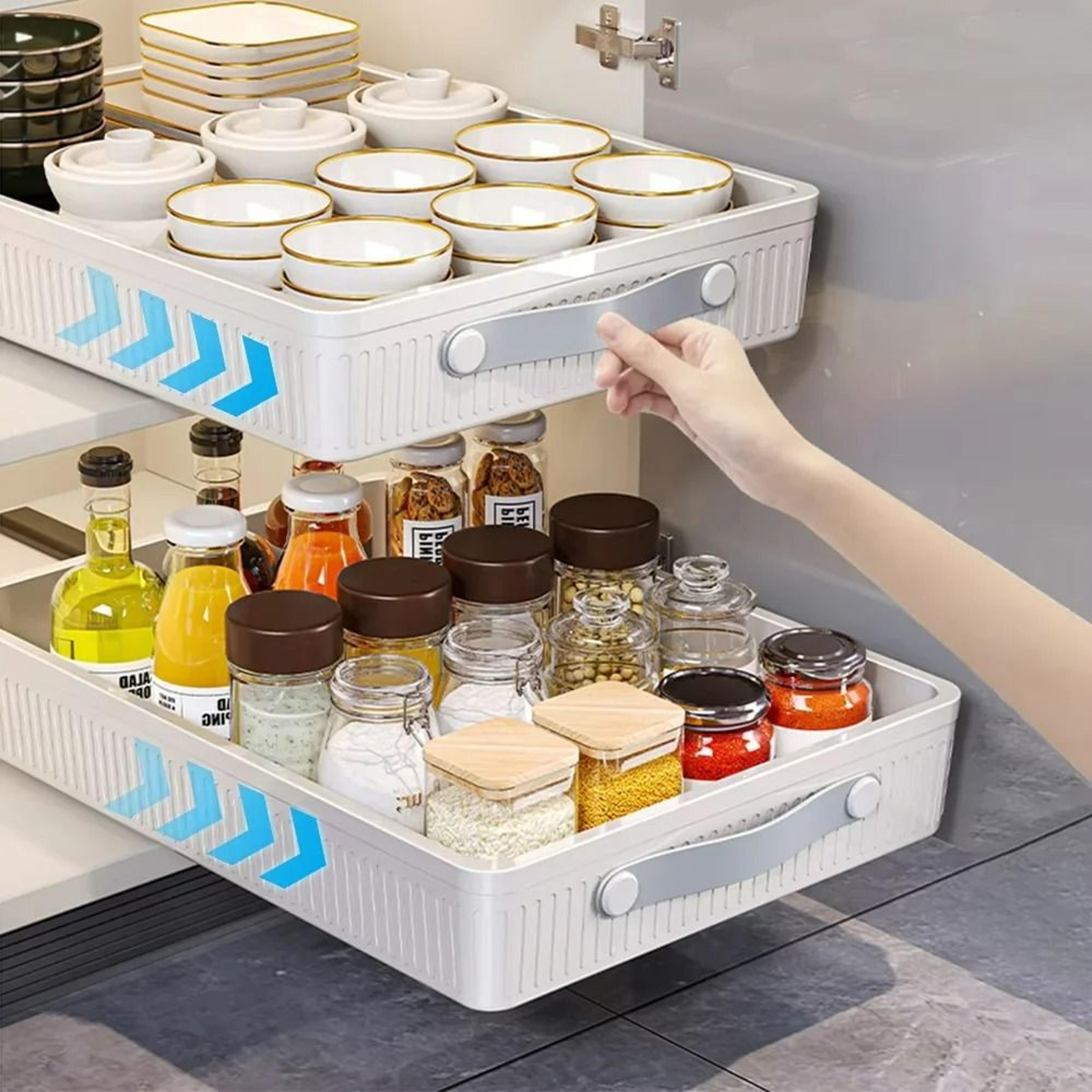 pull-out cabinet organizer tray - slide-out kitchen storage shelf with rails