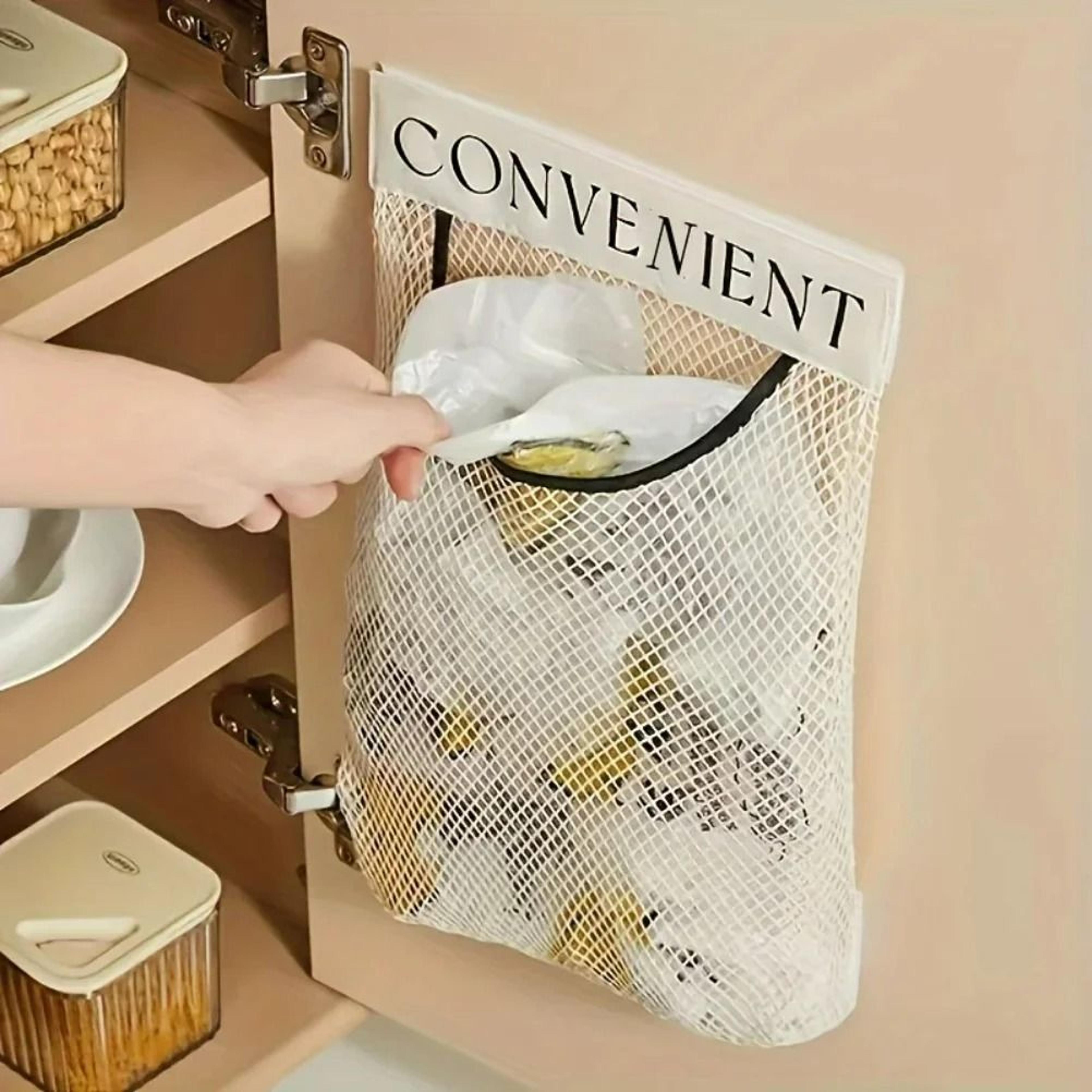 large-capacity mesh garbage bag holder - wall-mounted fruit & vegetable storage net organizer