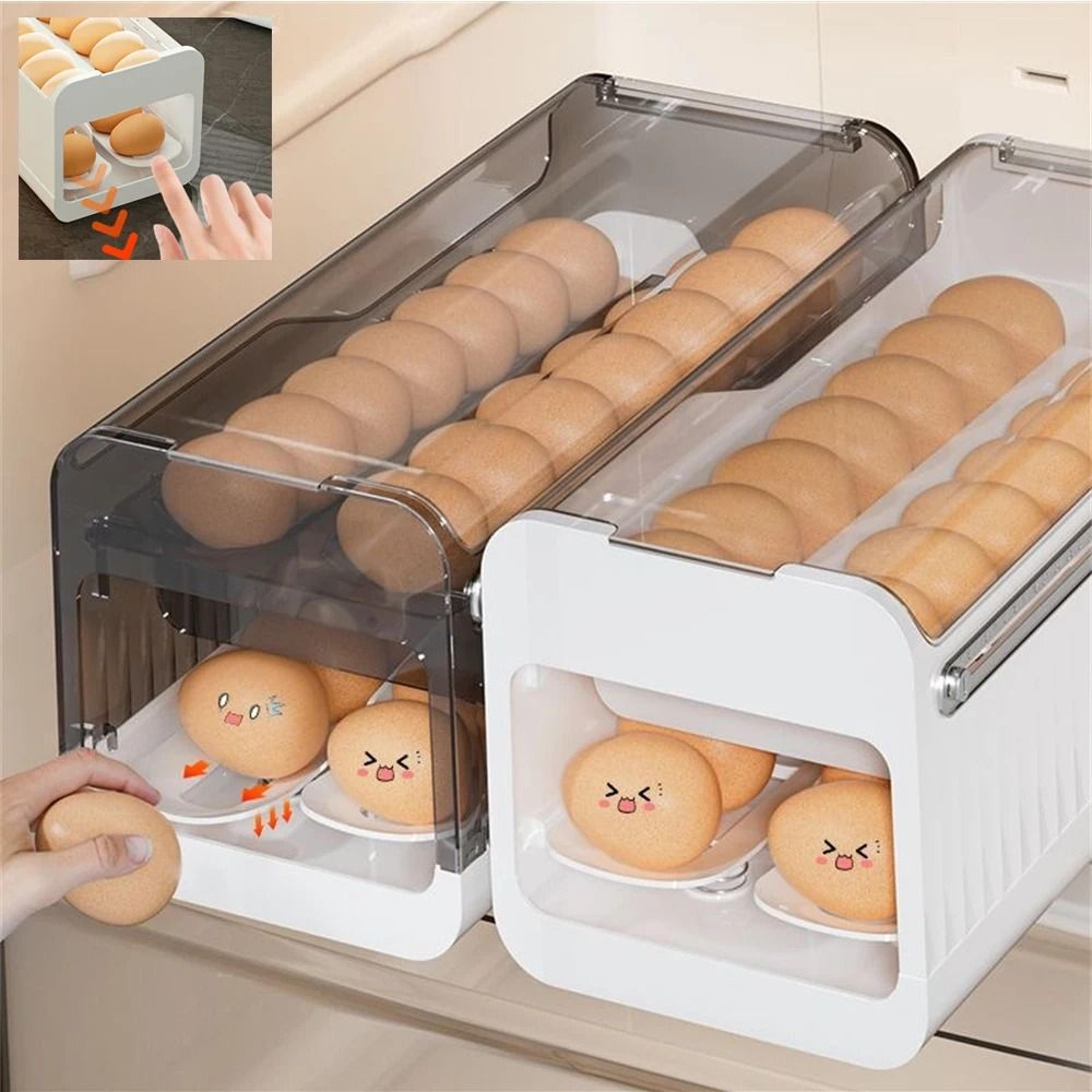 automatic rolling egg storage holder - multi-tier large-capacity gravity dispenser rack for refrigerator
