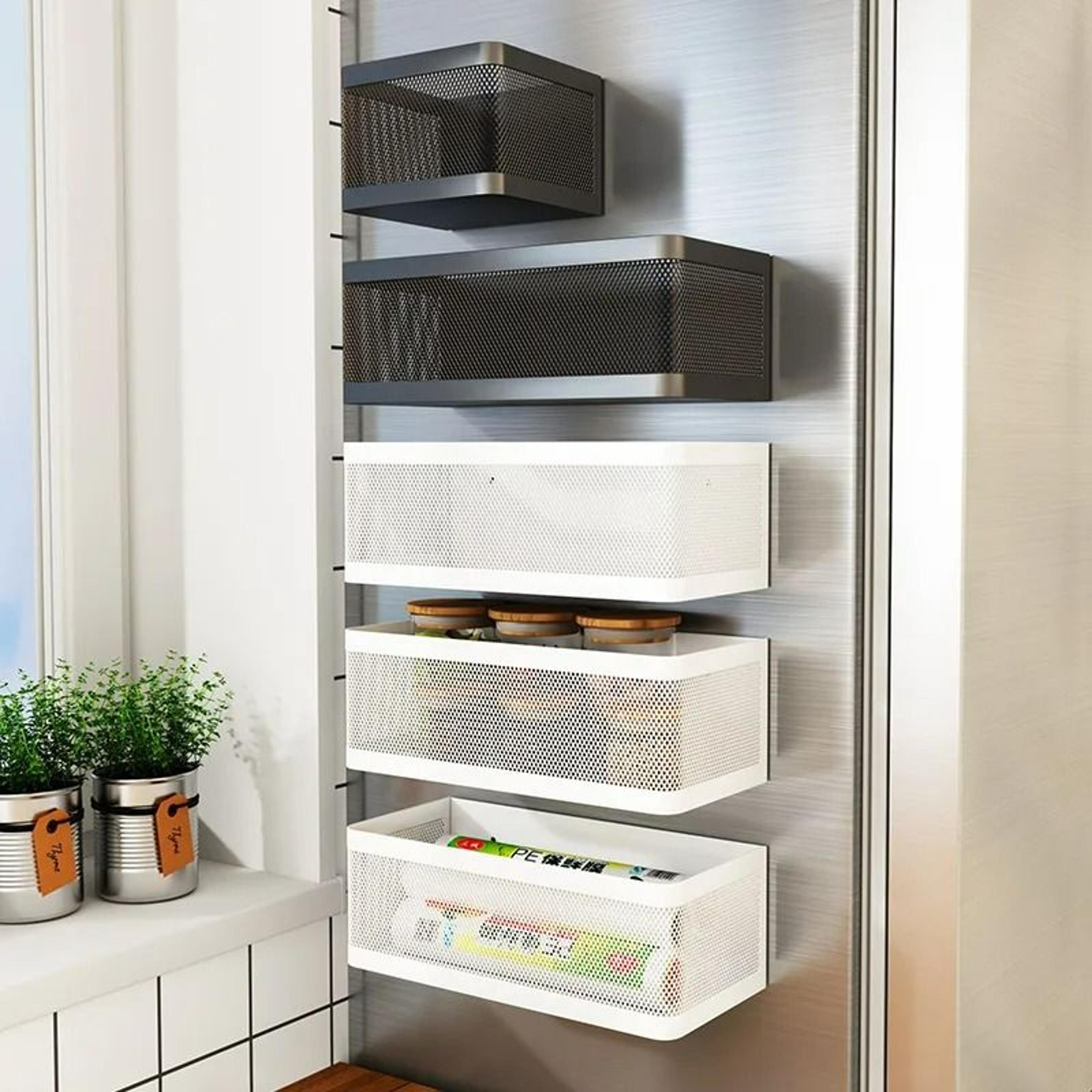 magnetic refrigerator side storage rack - iron space-saving side hanging basket kitchen organizer shelf