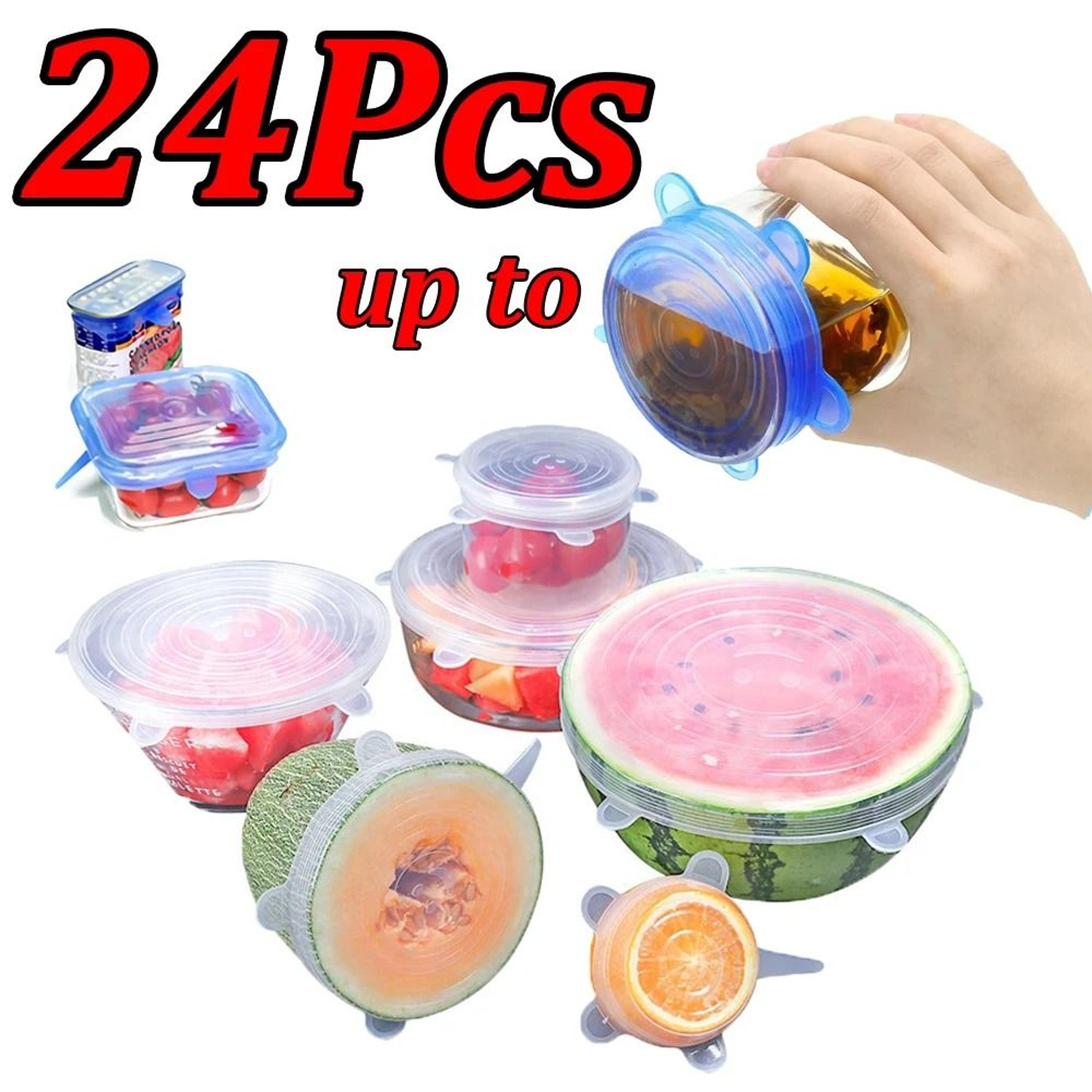 24-piece reusable silicone stretch lids set - elastic food covers for bowls, cups & containers