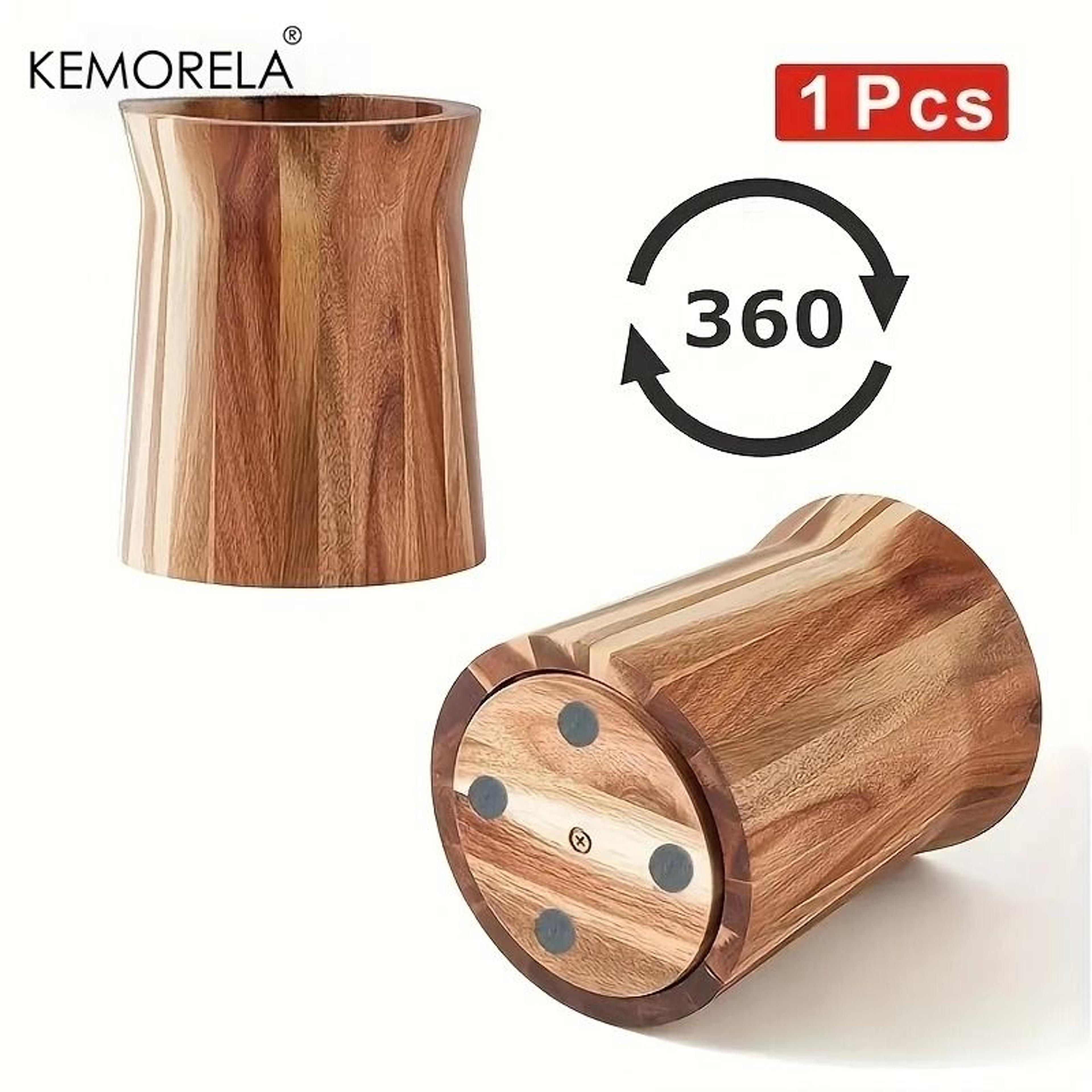360-degree rotating utensil holder - wooden countertop organizer for spoons, spatulas & ladles