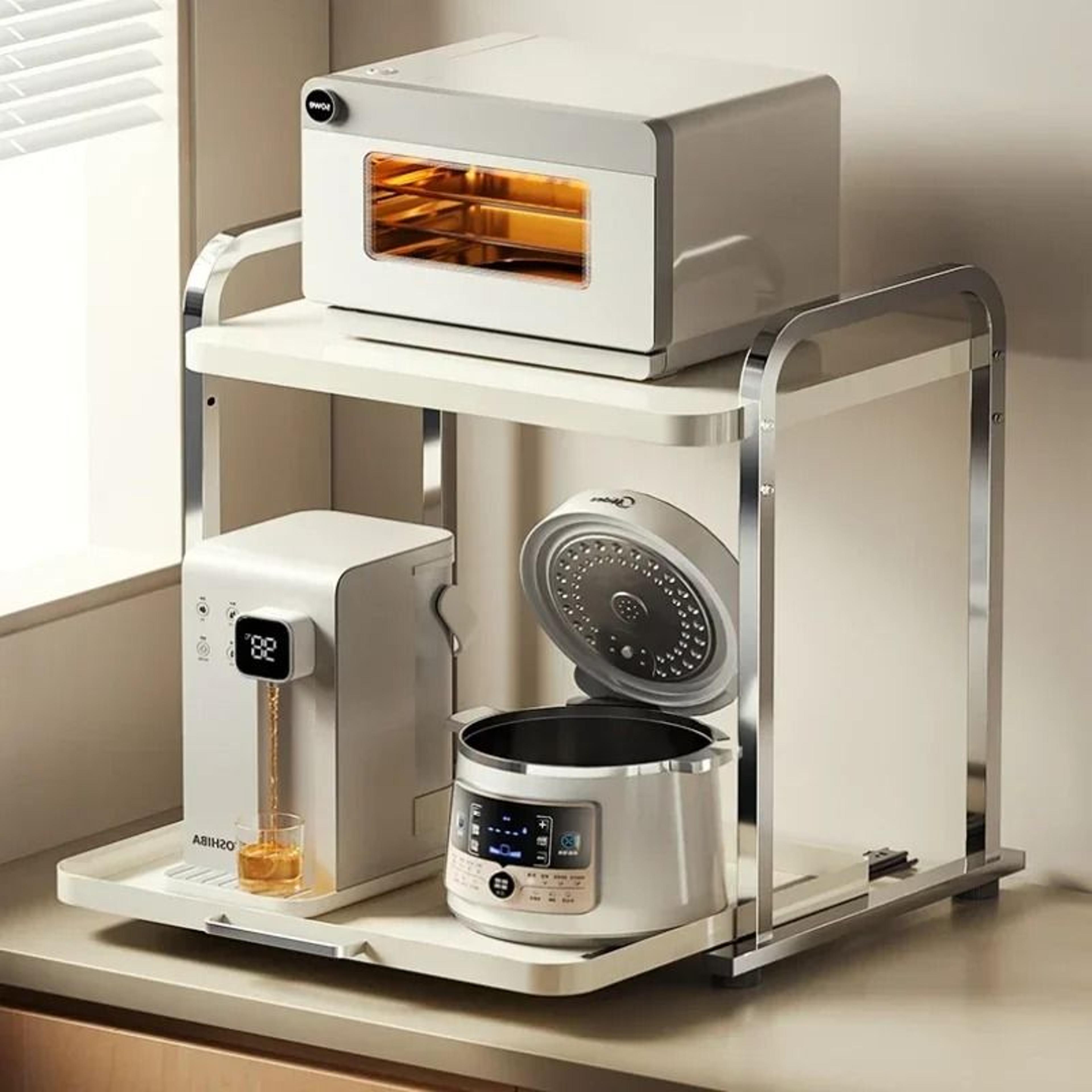 2-tier pull-out microwave & kitchen appliance storage rack