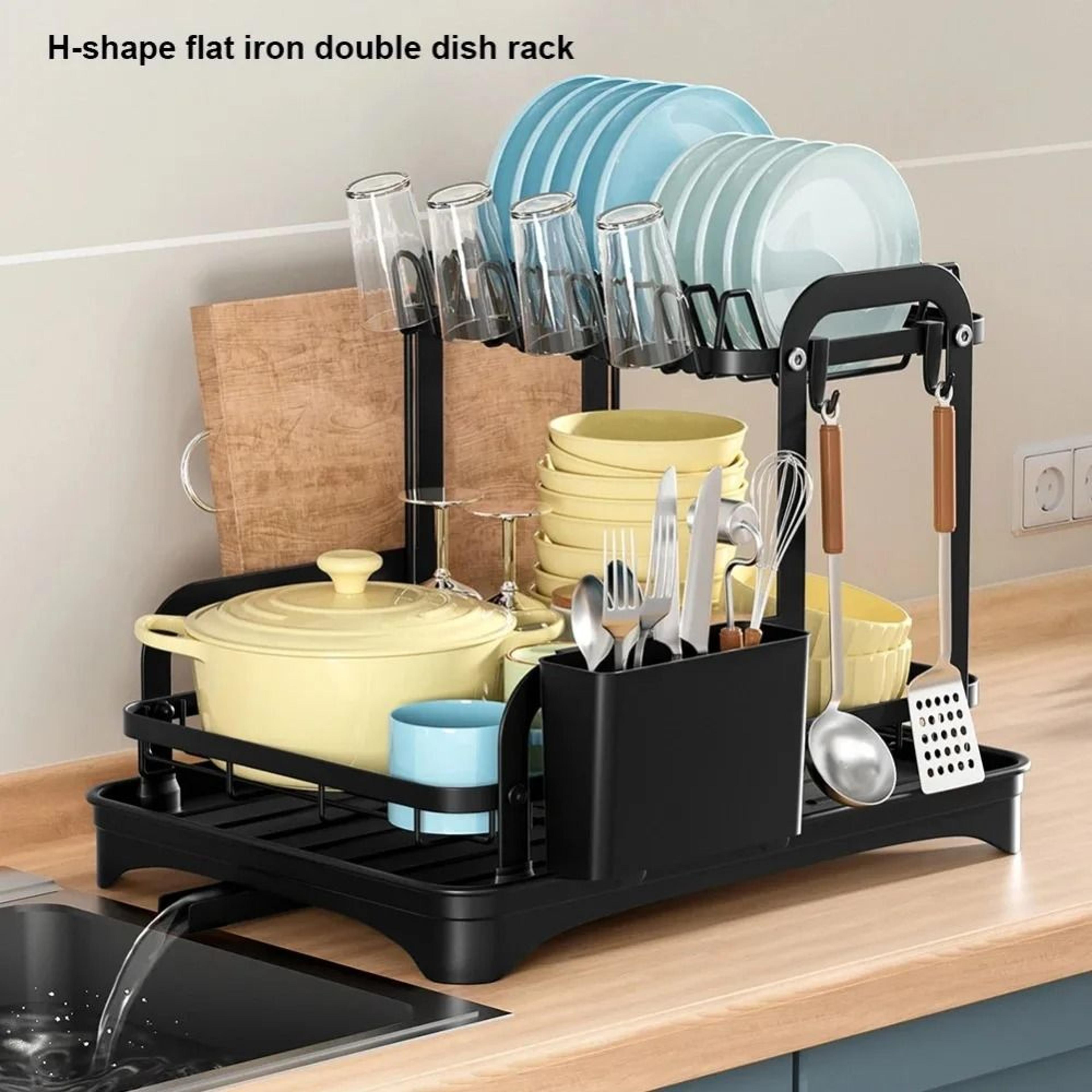 2-tier dish drying rack with 360° retractable drain