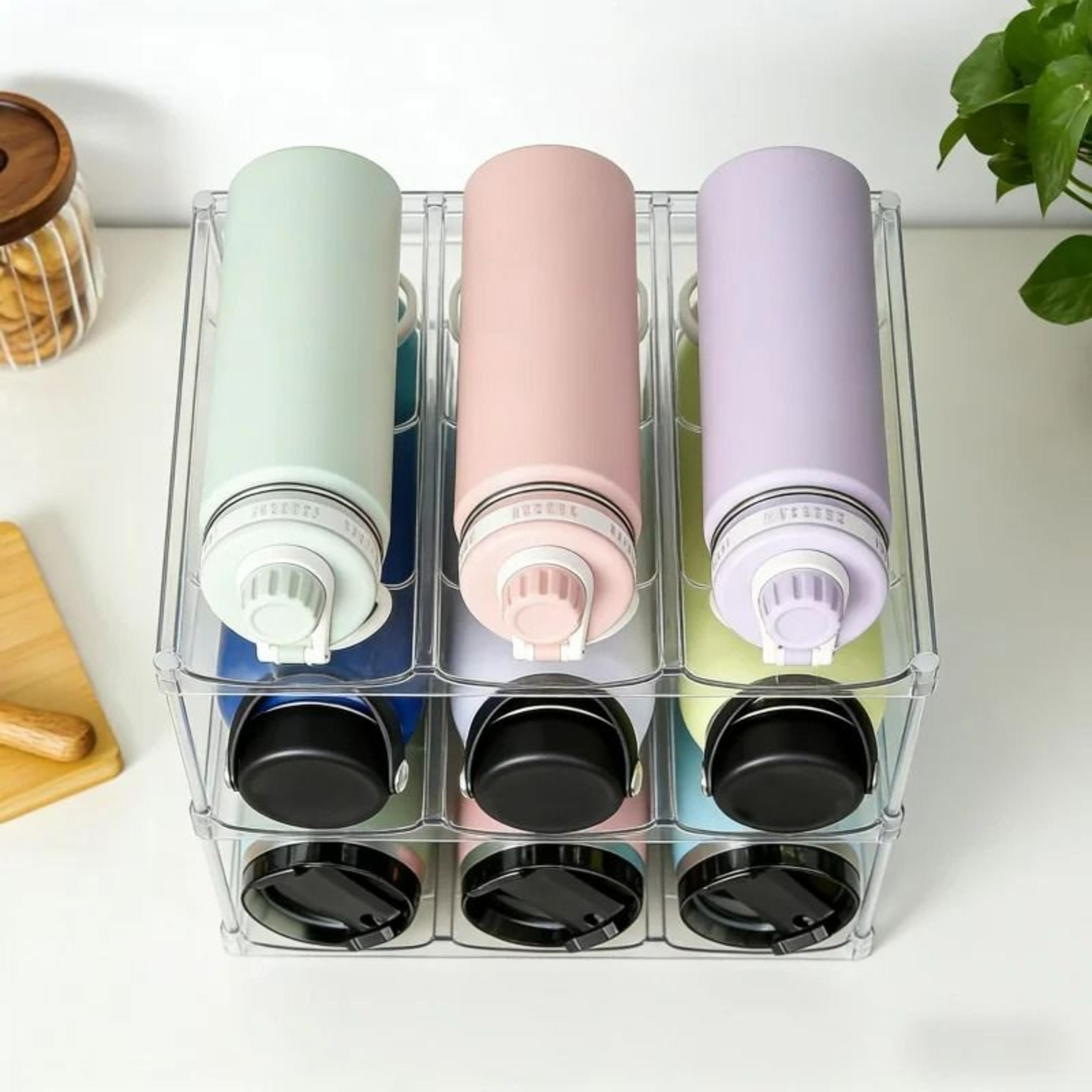 stackable clear tumbler & wide-diameter water bottle rack