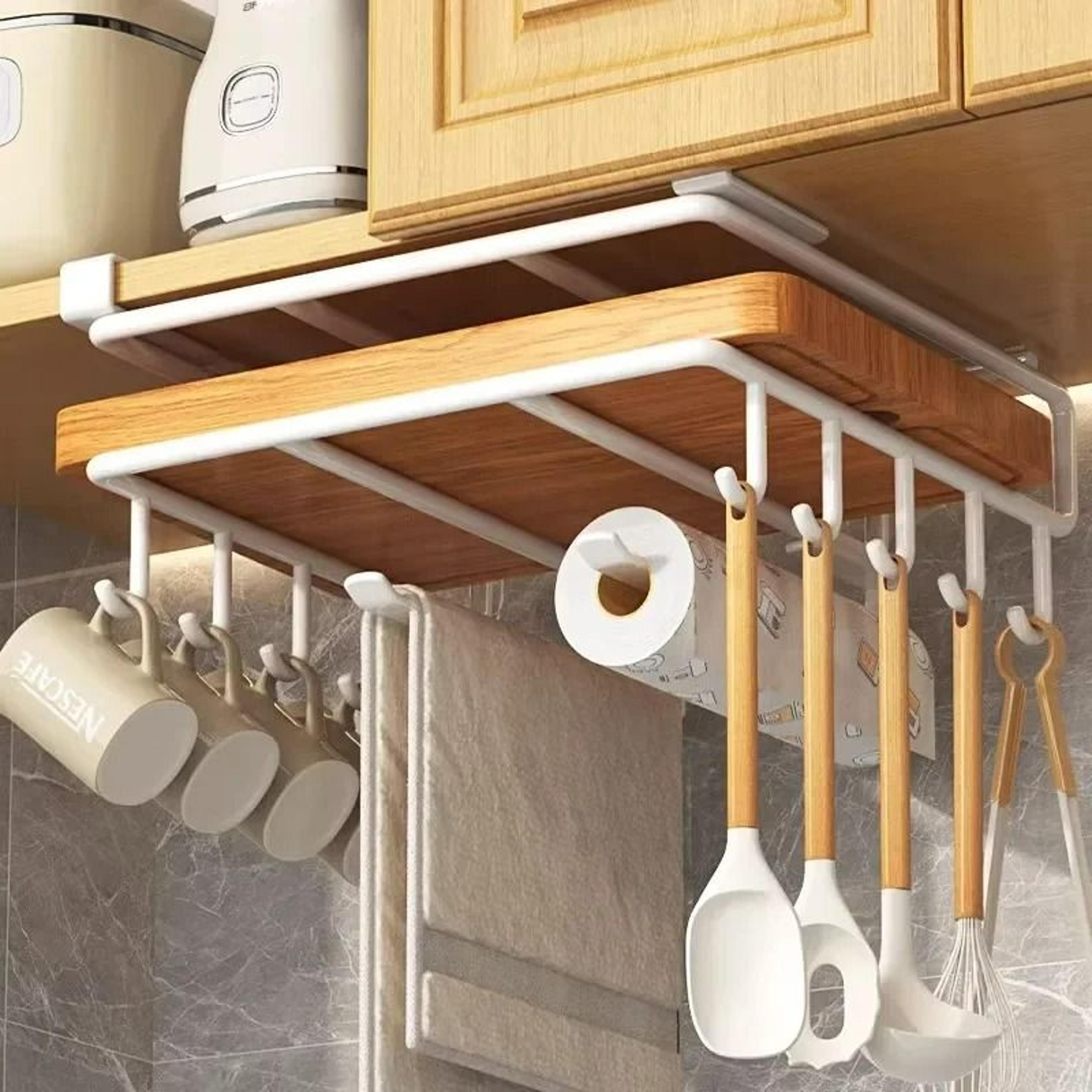under-shelf cutting board & utility mug hanger rack