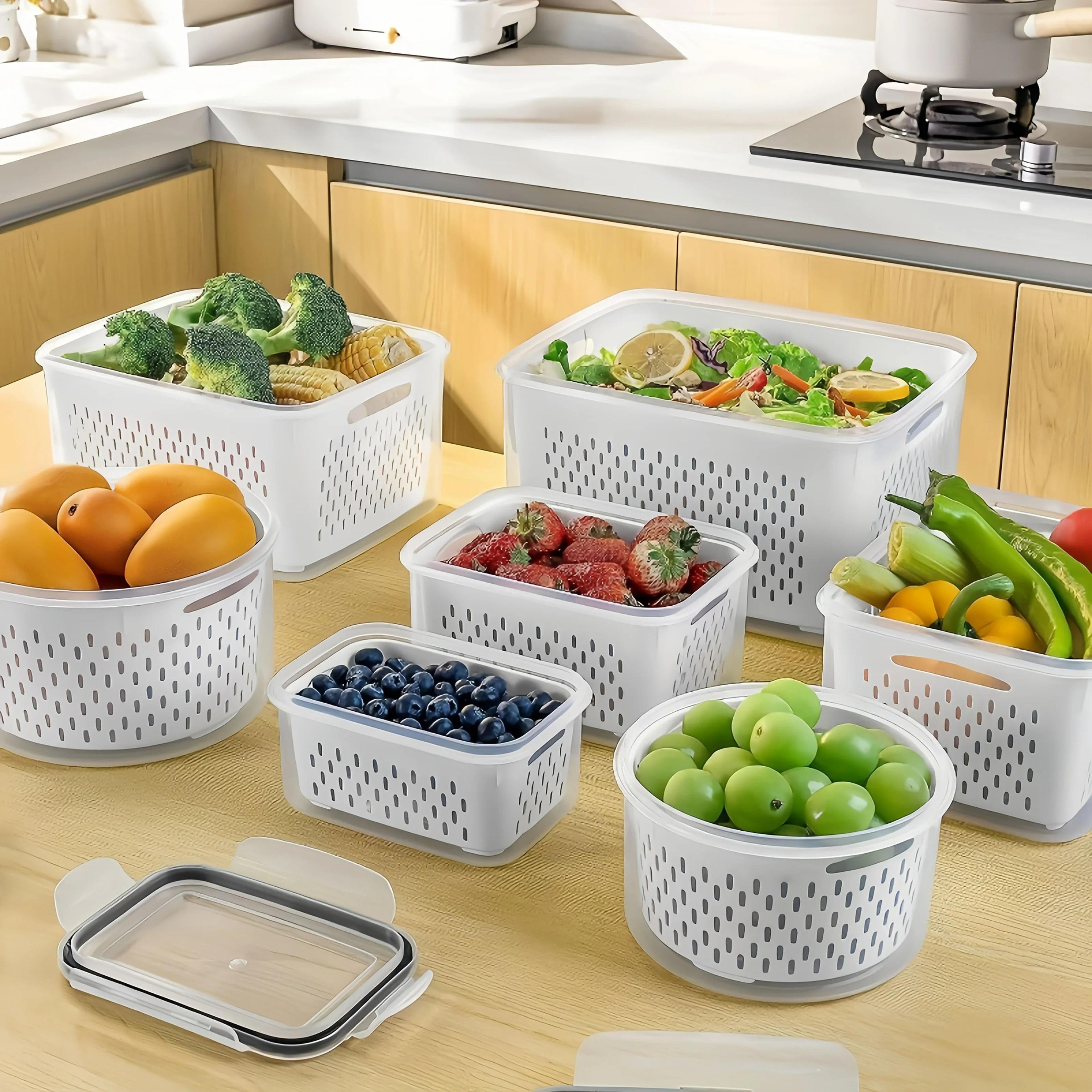 9-piece fresh produce storage container set with removable colanders