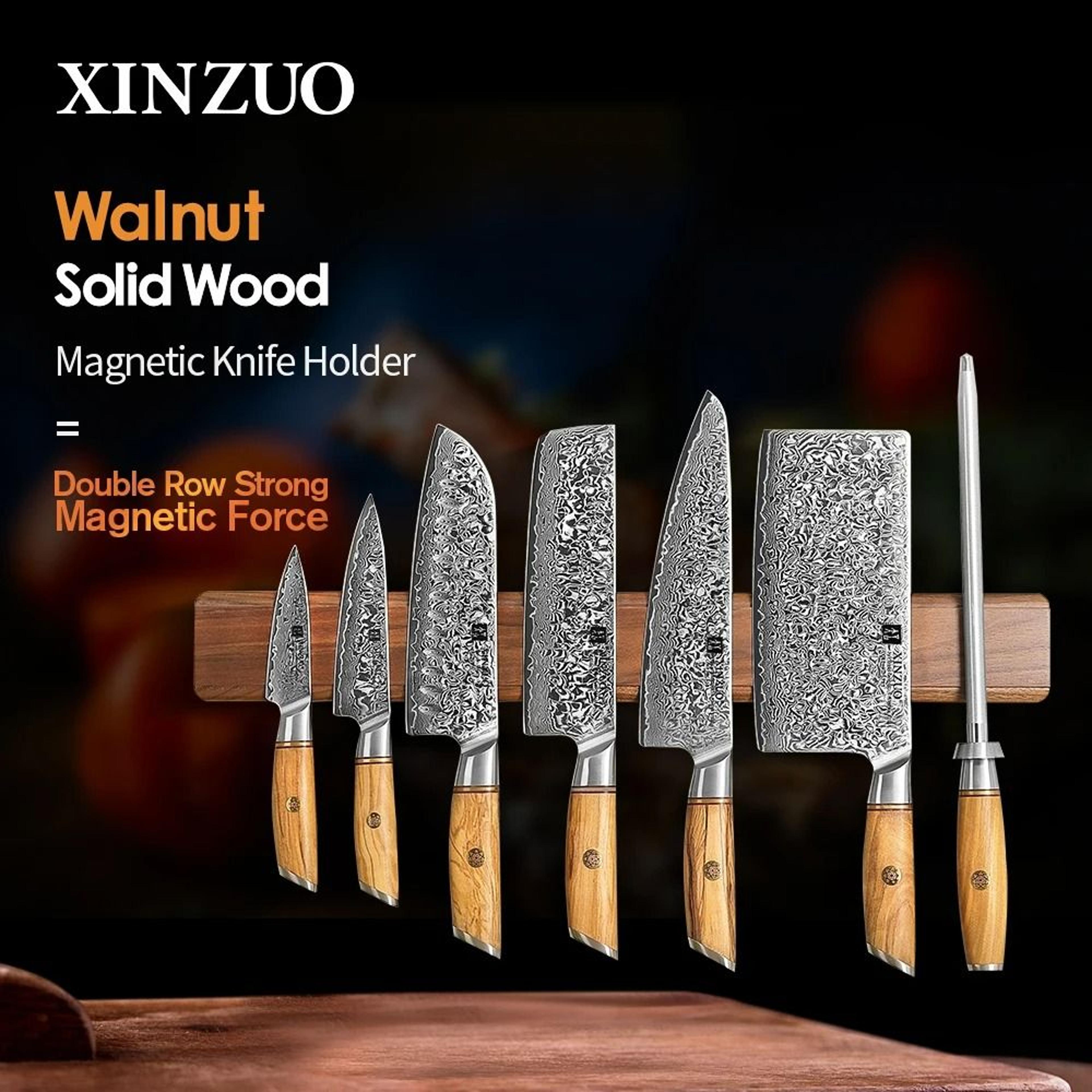 handmade walnut wood magnetic knife strip and wall mount block