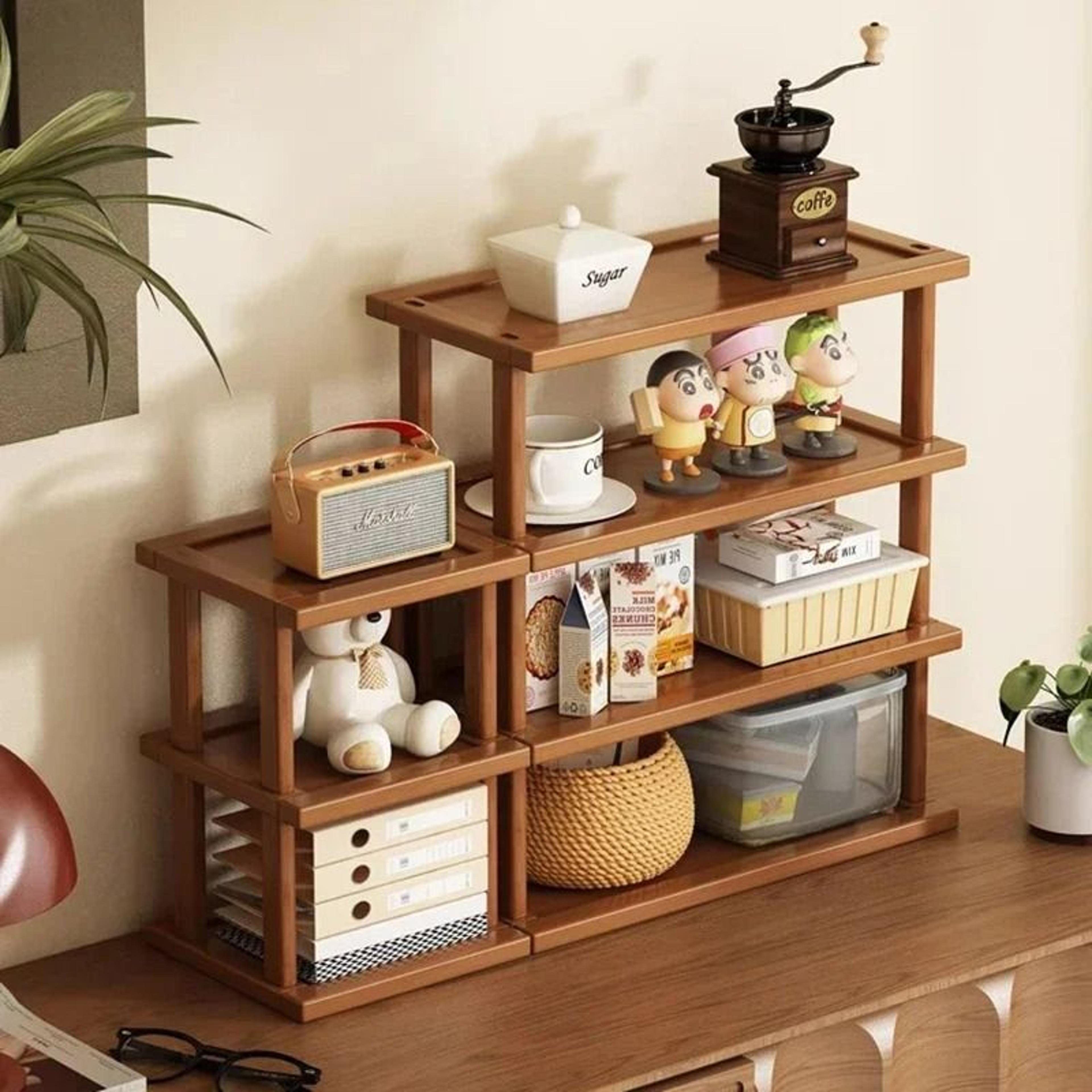 natural bamboo desktop storage rack and multi-layer countertop organizer