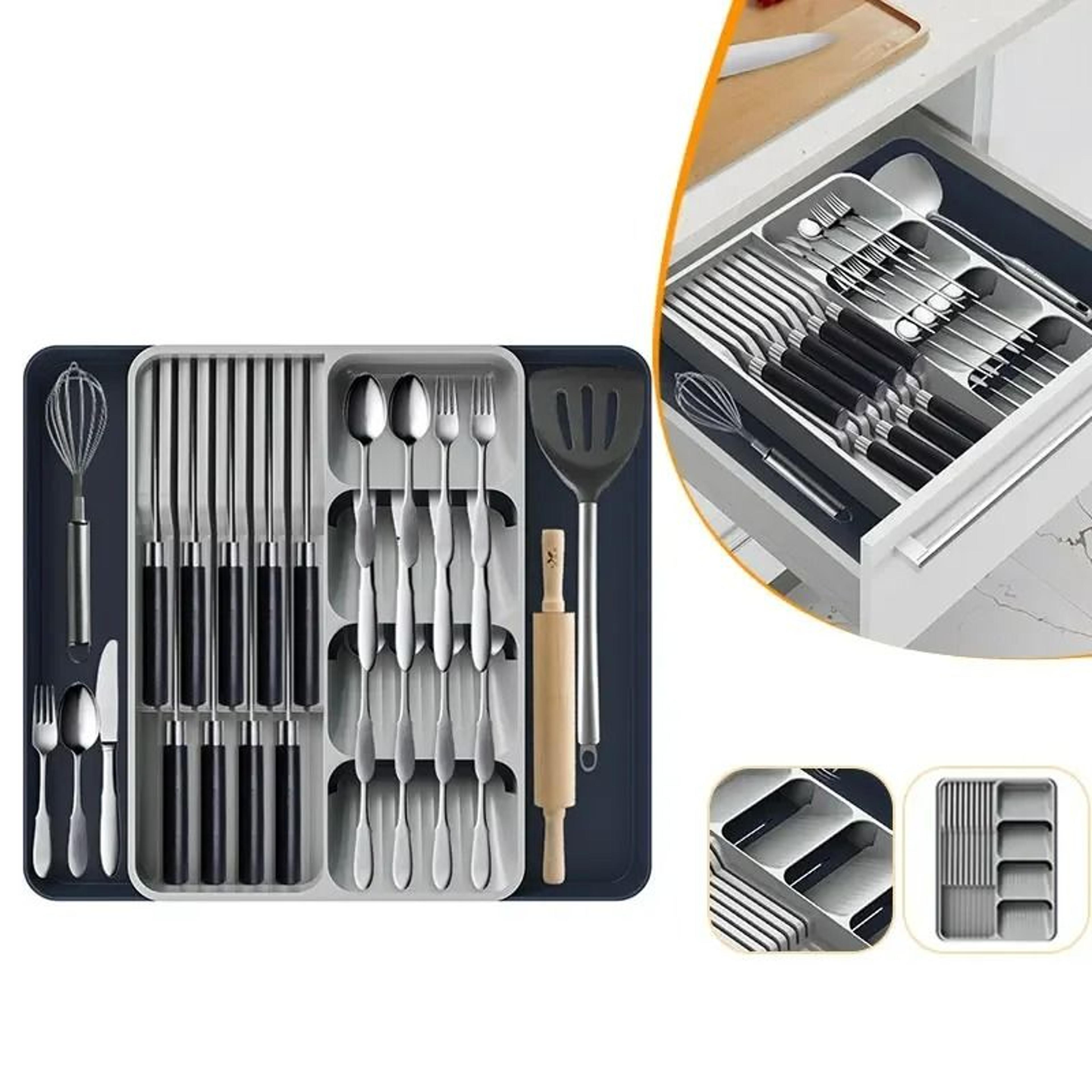 expandable silverware drawer organizer with dedicated knife holder
