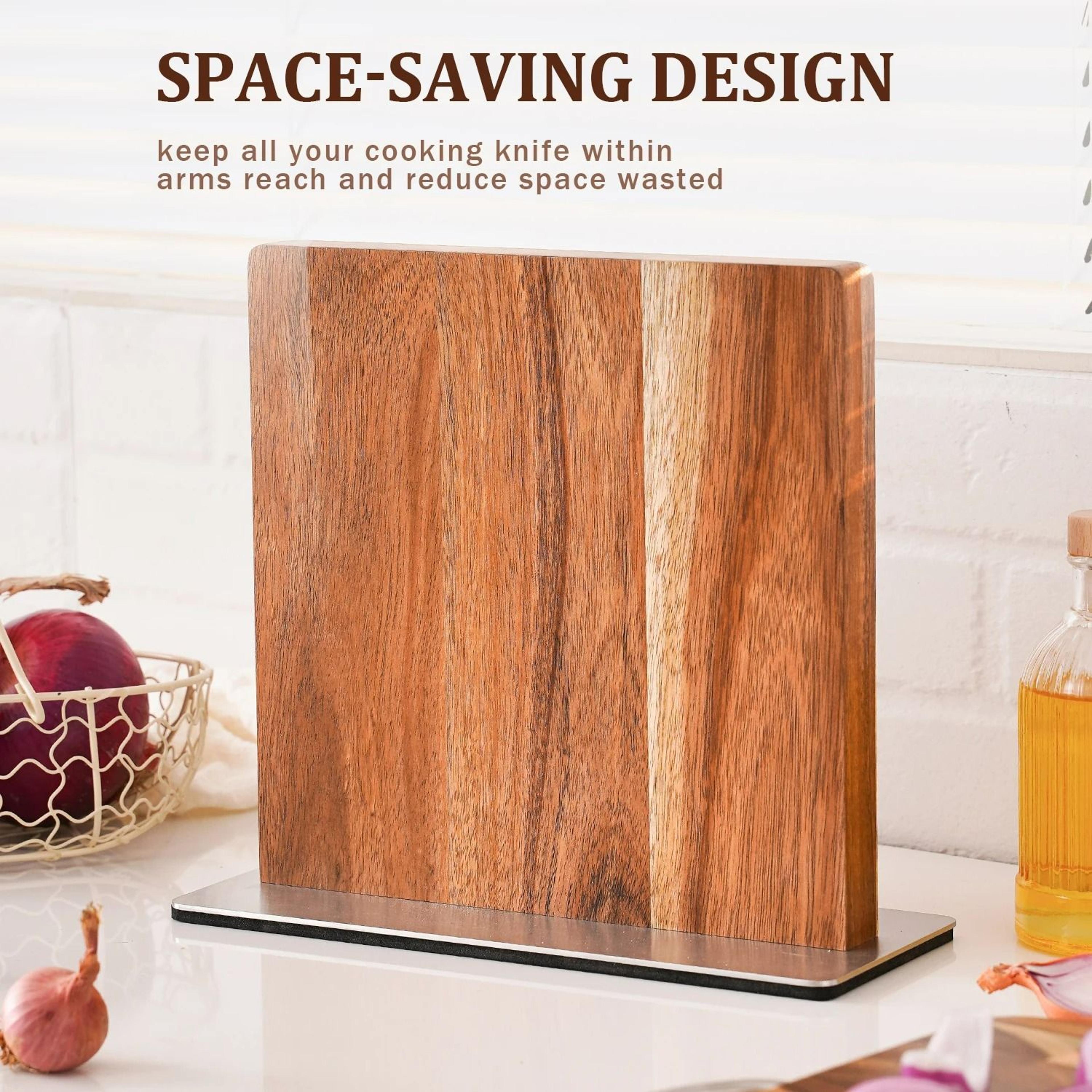 premium acacia wood magnetic knife block and modern kitchen countertop display