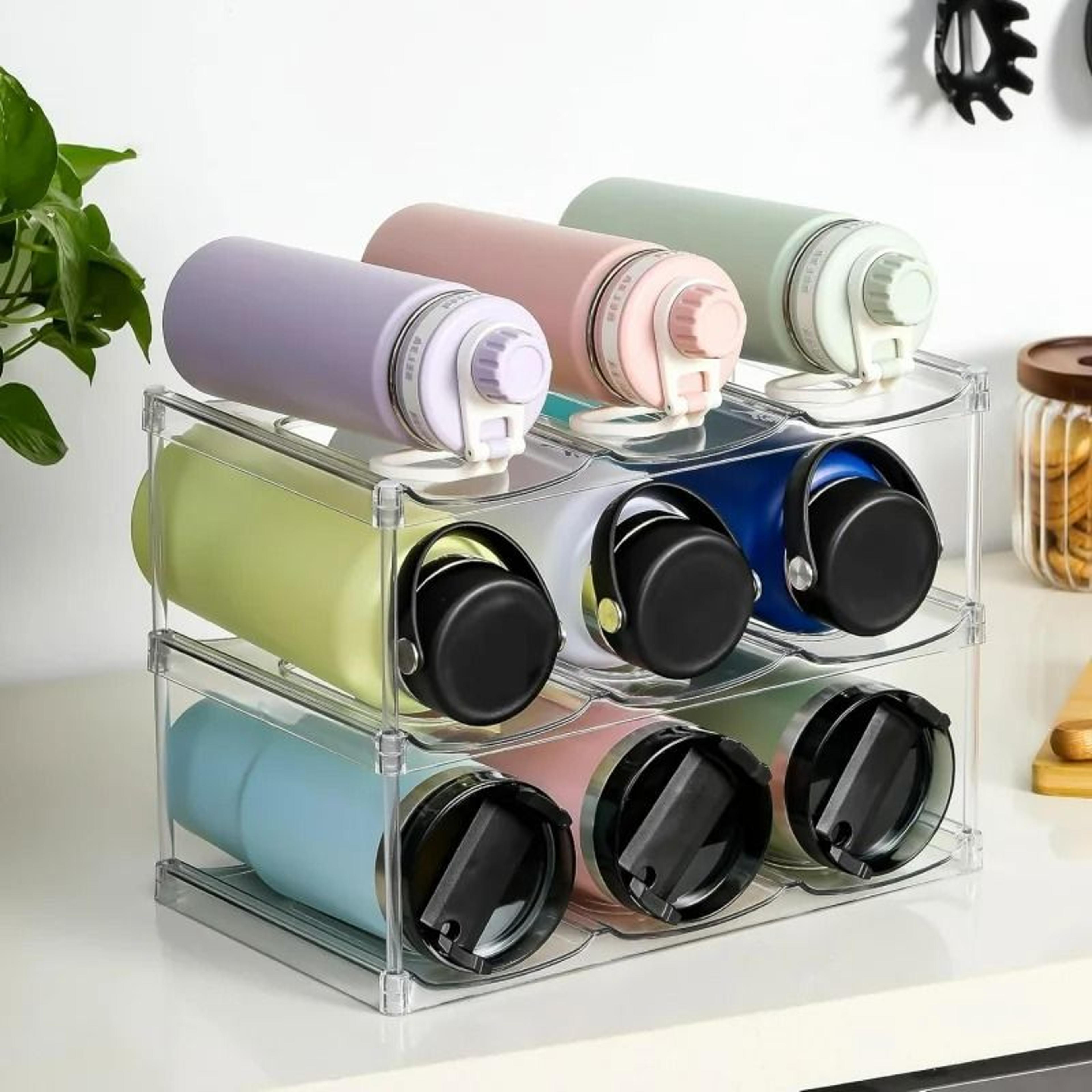 stackable large capacity water bottle storage rack and modular tumbler organizer