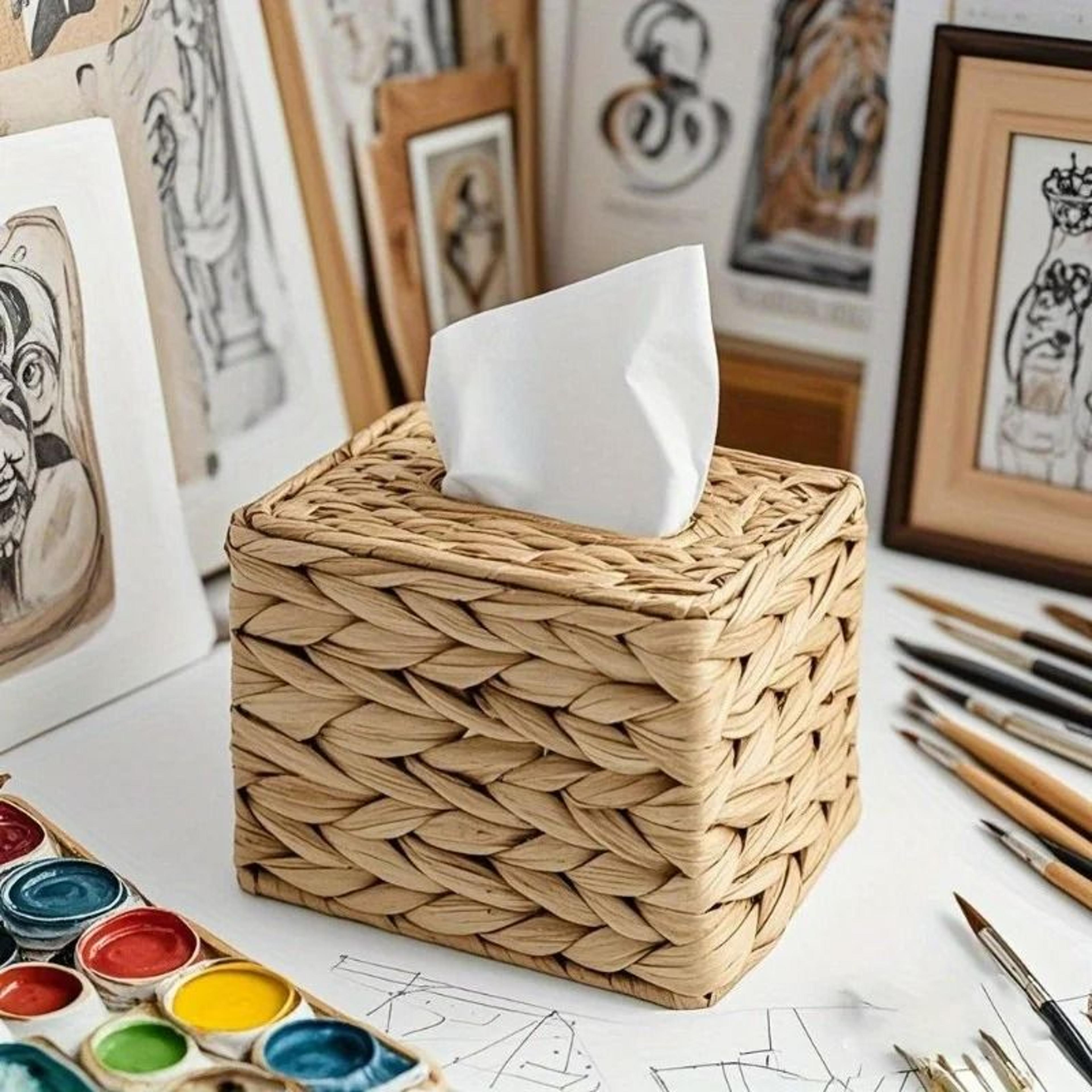 woven square tissue box stand and decorative cubic facial tissue cover