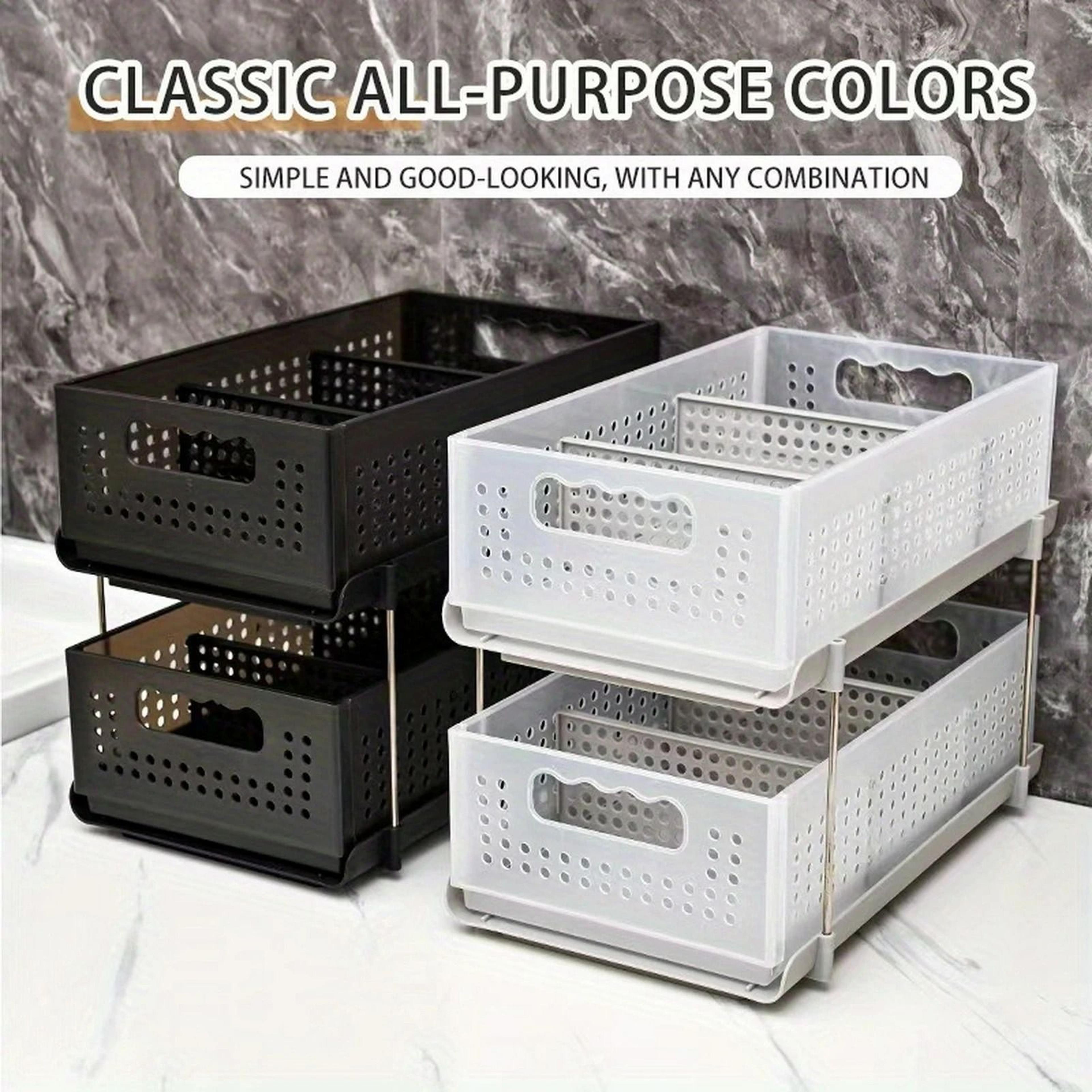 2-tier pull-out cabinet organizer and slide-out under-sink storage drawer set