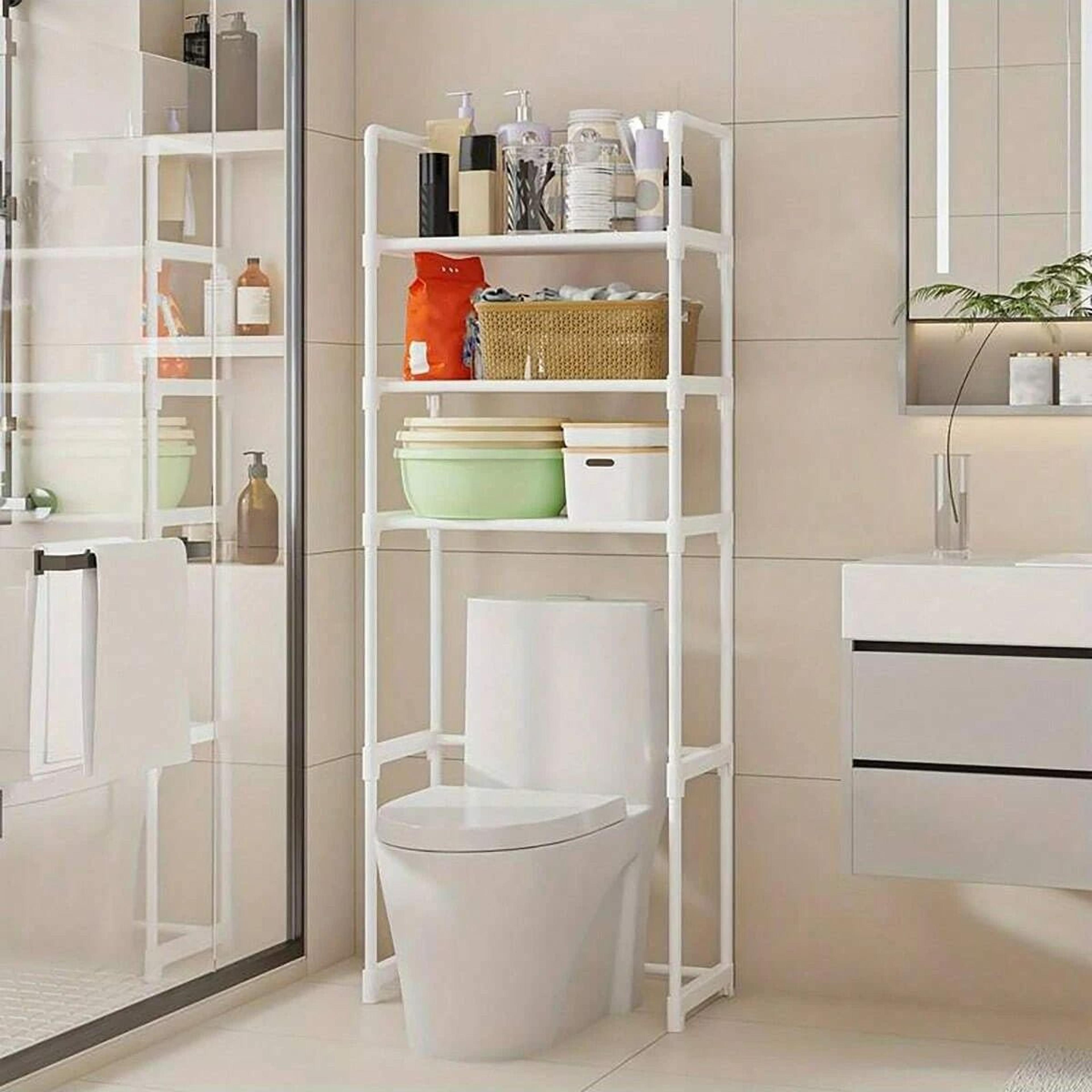 3-tier over-the-toilet bathroom storage rack and freestanding space-saving utility organizer