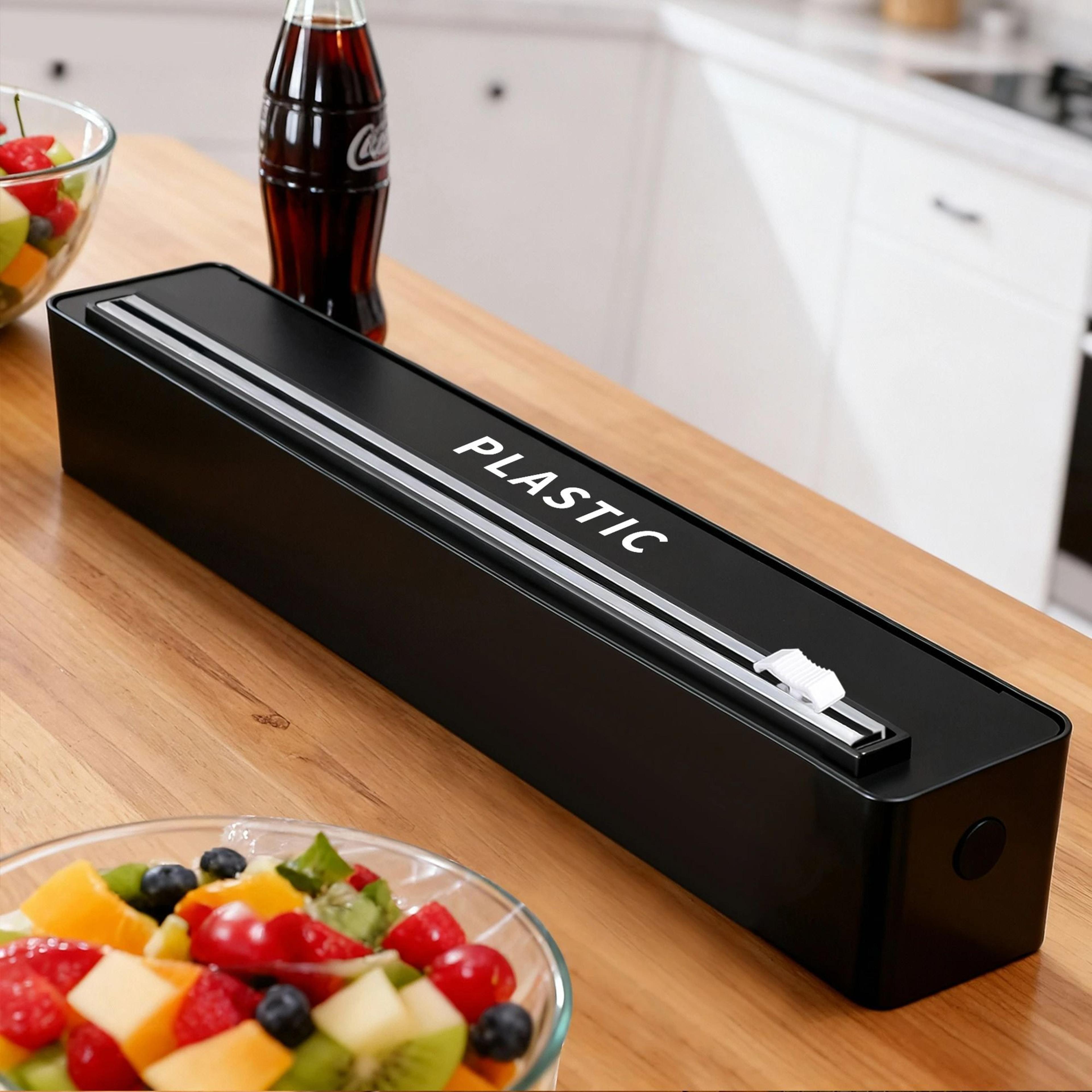 wall-mounted extra-large cling film cutter and multi-purpose foil and wax paper dispenser